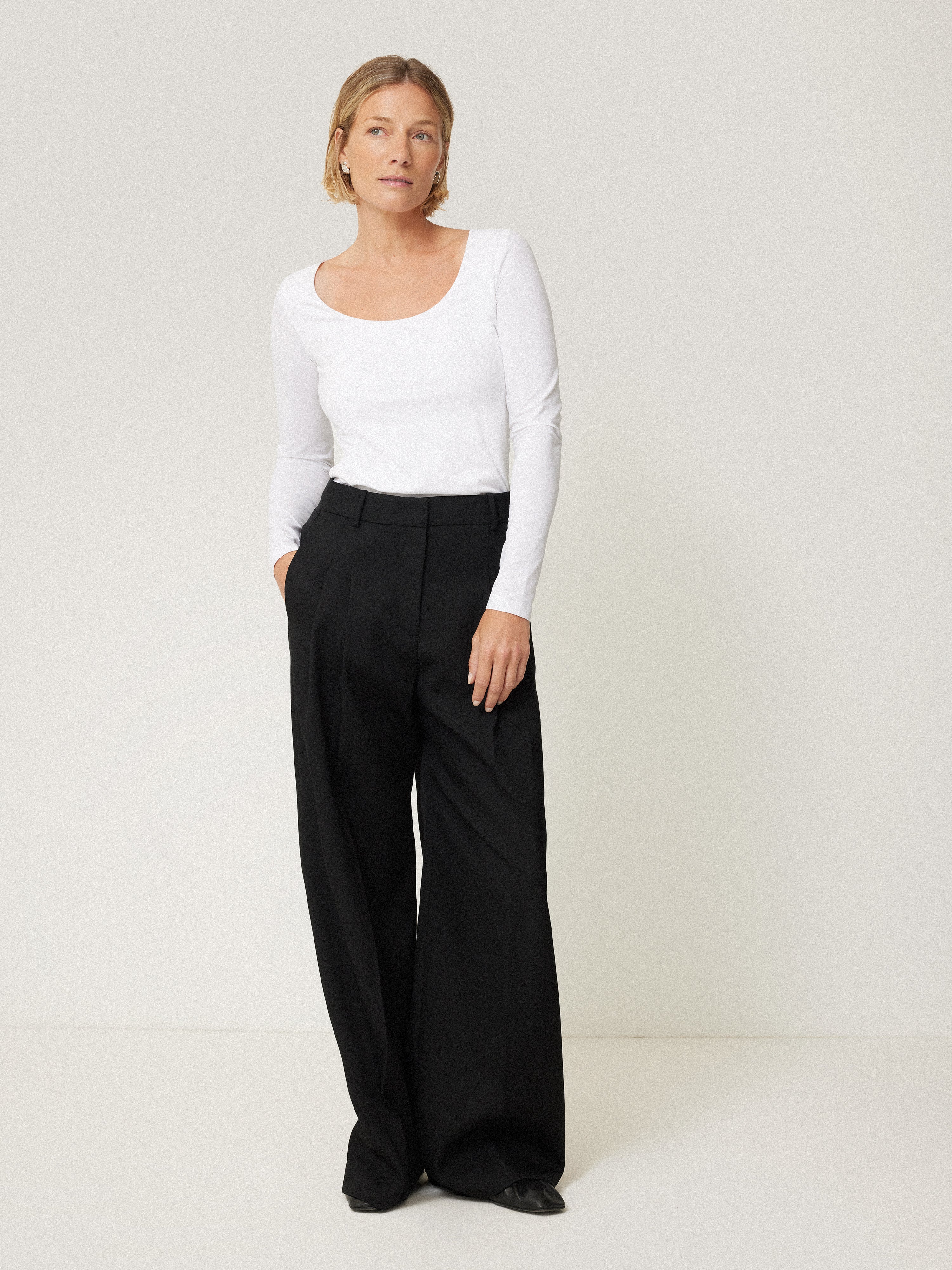 Elegant Double Front Ballet Neck Top for Women - Soft White Blouse for Dance, Yoga & Casual Wear