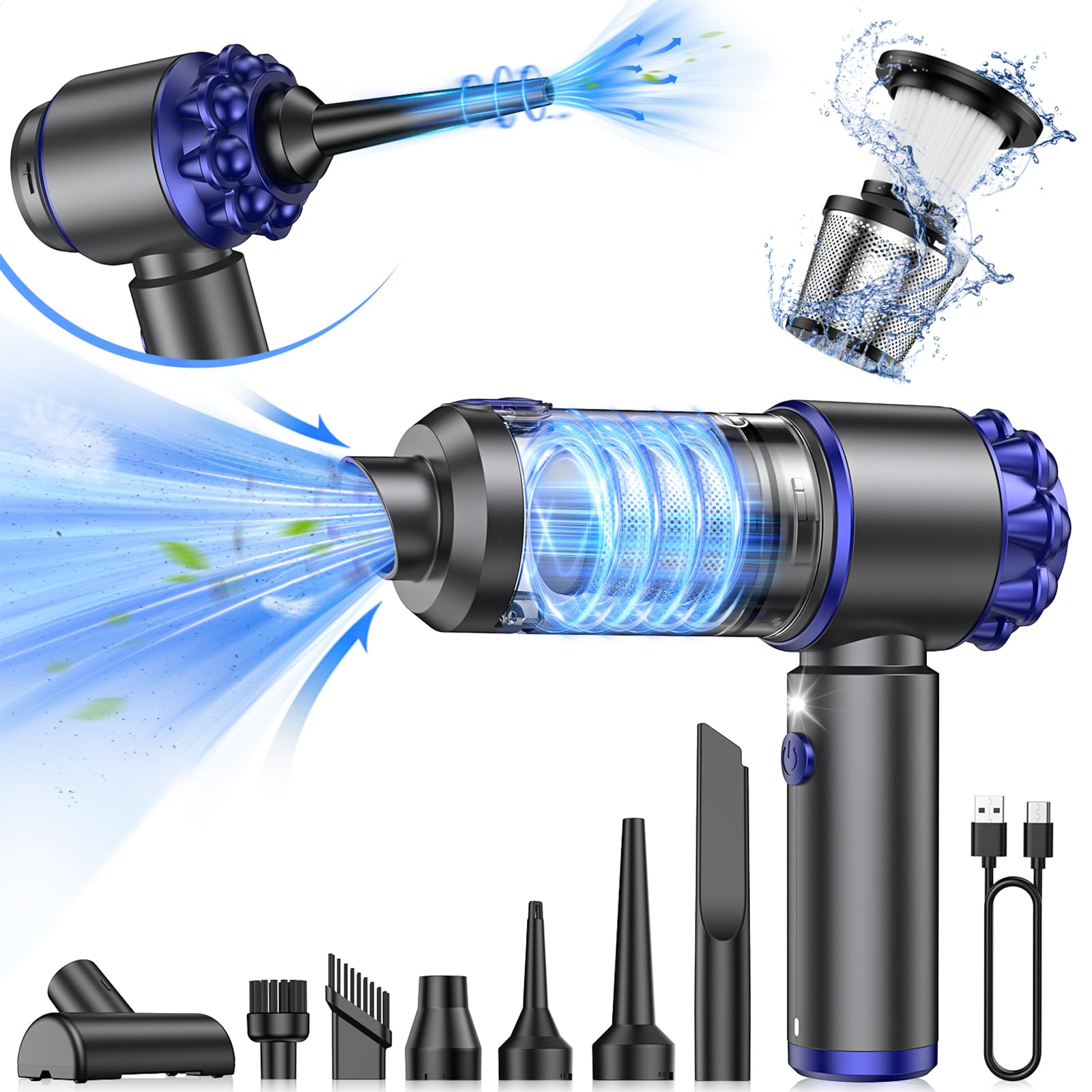 G-TING 16000PA Cordless Handheld Vacuum Cleaner - 4-in-1 Portable Car Vacuum with LED Light & Multi Nozzles | Rechargeable Mini Air Duster for Home, Car, Pet Hair, Office | Quick Car Cleaning & Pet Hair Removal