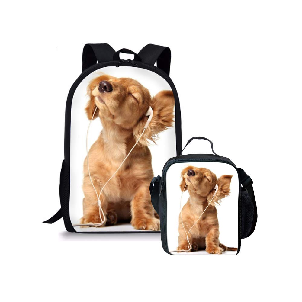 Amzbeauty Cute Dog Print Backpack with Lunch Bag Set for Kids, Boys & Girls - Durable School Bookbag for Teens - Perfect for School, Travel & Outdoor Adventures (One Size)