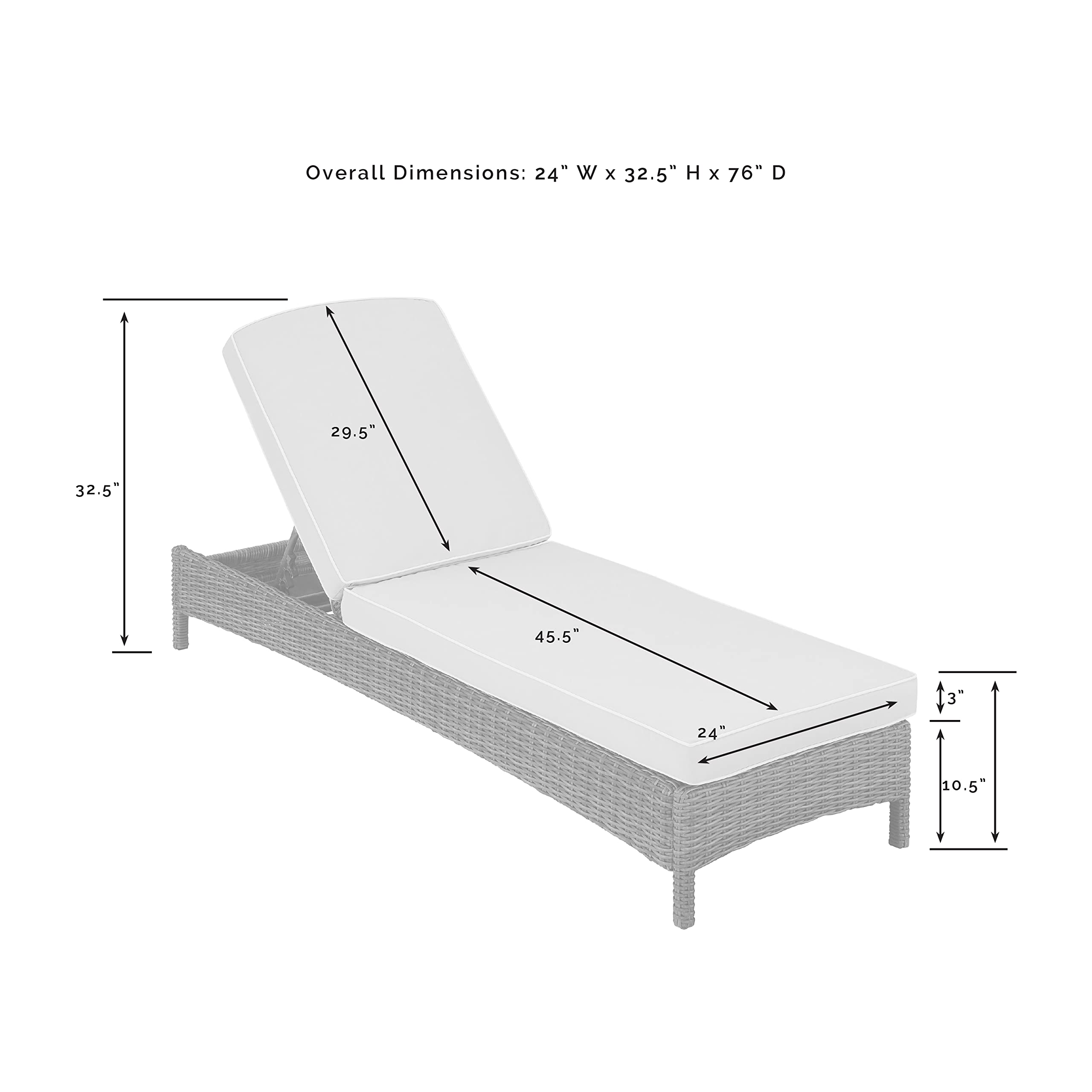 Crosley Bradenton Reclining Wicker Outdoor Chaise Lounge Chair - Brown with Navy Cushions for Patio, Deck, Backyard, Poolside Relaxation | Weather-Resistant Wicker Furniture for Outdoor Lounging & Sunbathing