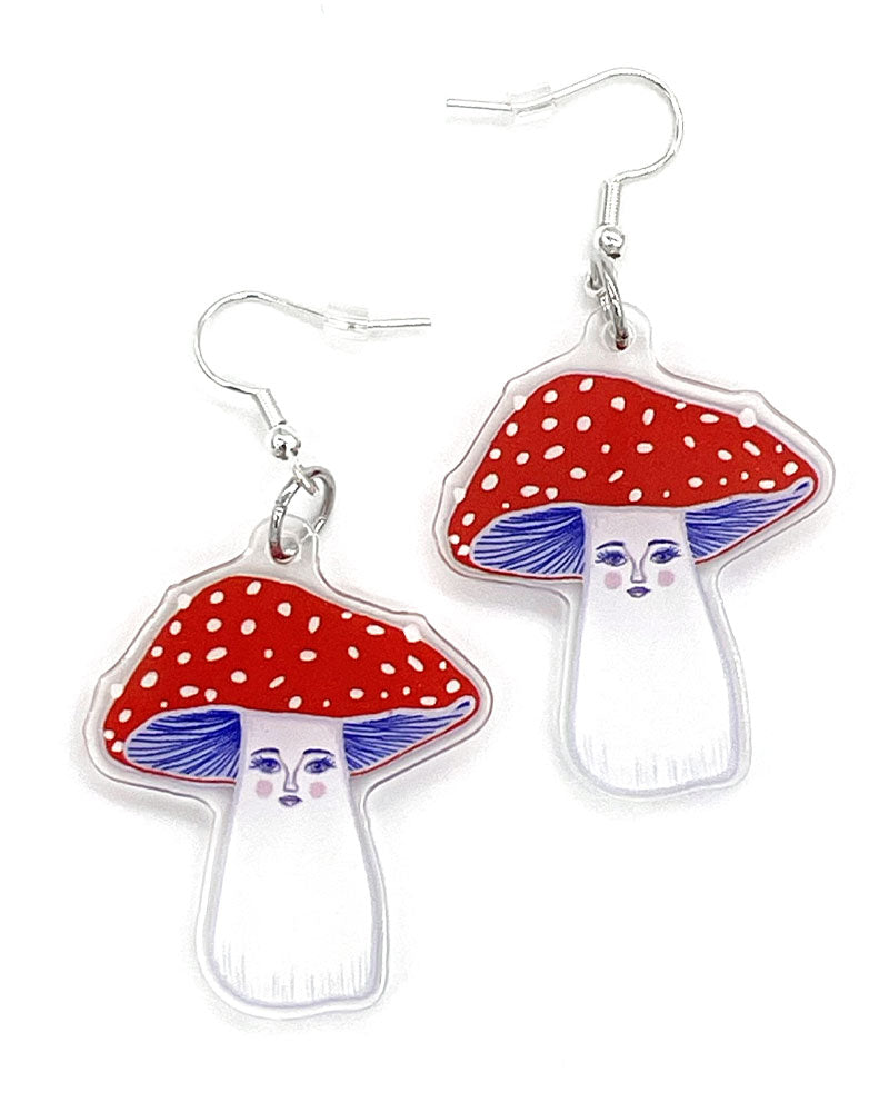 Stylish Mushroom Lady Acrylic Earrings for Women - Cute Botanical Dangle Drop Earrings - Perfect for Boho Fashion, Nature Lovers & Festival Outfits