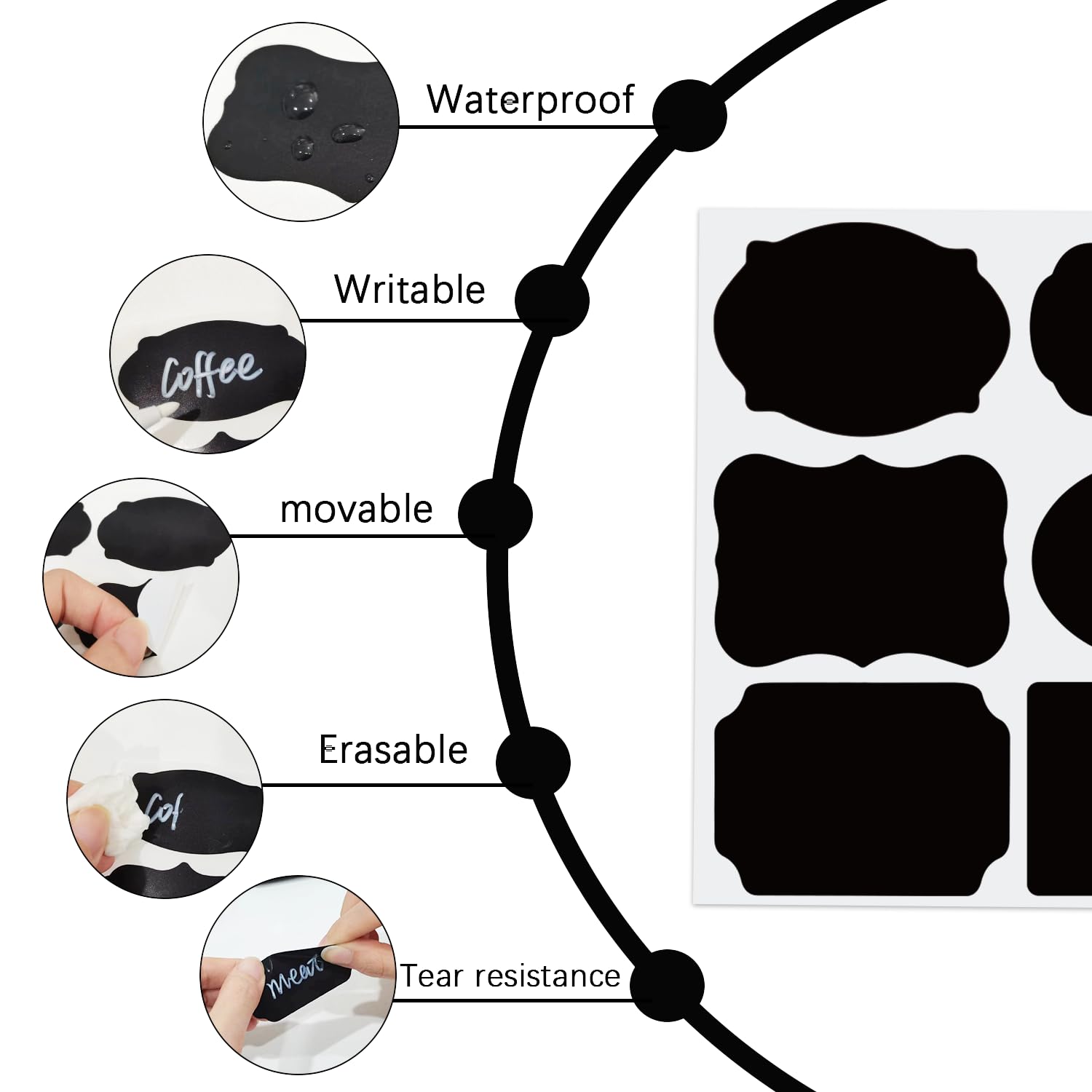 240 Pcs Black Chalkboard Labels with White Chalk Marker - Reusable Waterproof Removable Stickers for Jars, Bottles & Storage Bins - Perfect for Home & Kitchen Organization, Pantry Labeling & Classroom Use