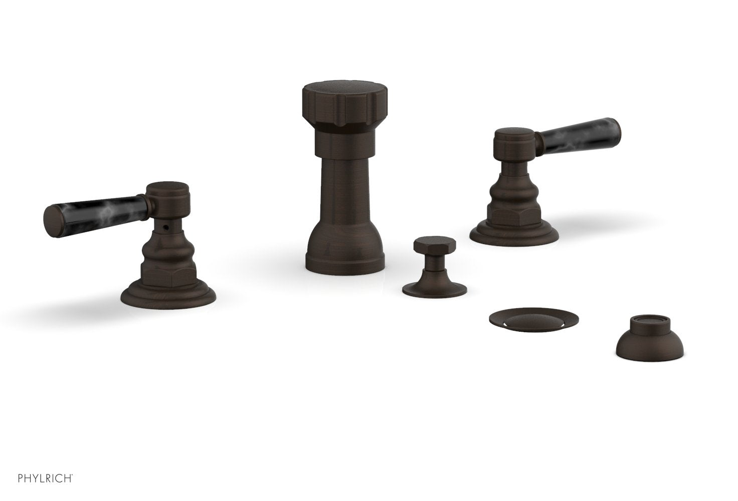 Premium HEX TRADITIONAL Four-Hole Bidet Faucet Set with Black Marble Lever Handles - 500 62 - Perfect for Modern Bathroom Renovations & Luxury Home Upgrades