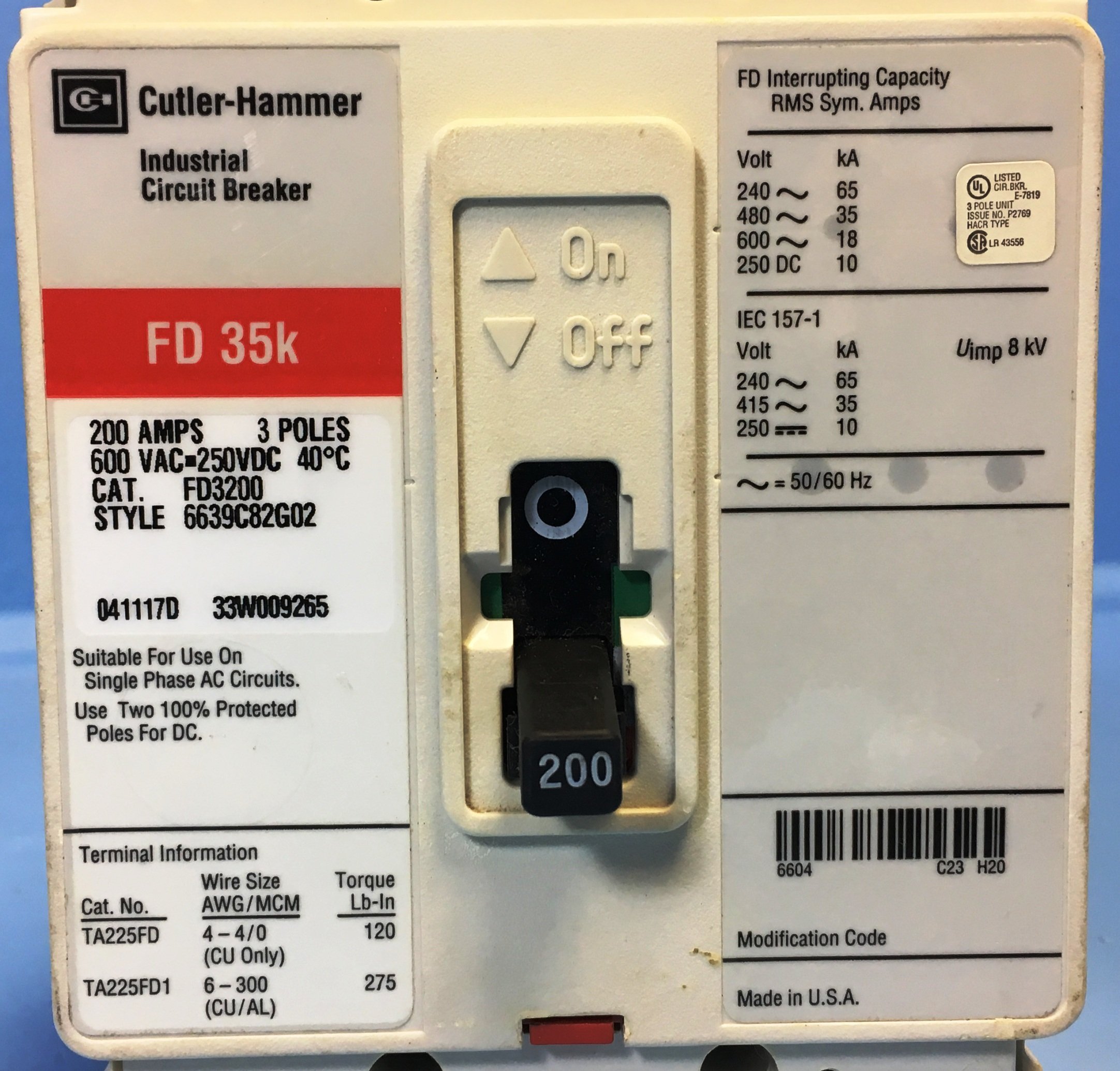 Eaton Cutler-Hammer FD3200 35k Series C Circuit Breaker - High Performance Electrical Protection for Commercial & Industrial Use