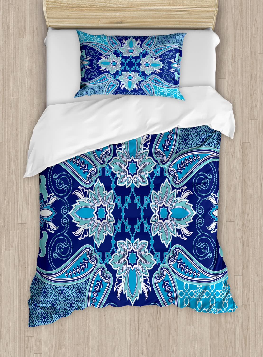 Ambesonne Navy Blue Duvet Cover Set - Middle Eastern Oriental Persian Moroccan Design, 2-Pack Twin Size Bedding Set with 2 Duvet Covers & 2 Pillowcases - Perfect for Guest Rooms, Kids' Bedrooms & Bohemian Home Decor