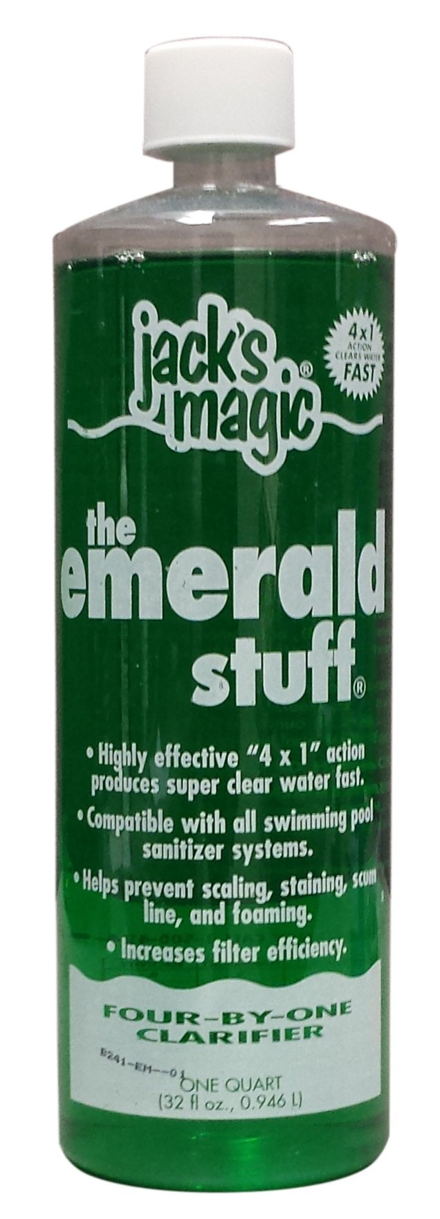 Jack's Magic Emerald Stuff 4X1 Pool Clarifier - 32 oz for Crystal Clear Swimming Pool Water | Removes Cloudiness & Improves Water Clarity