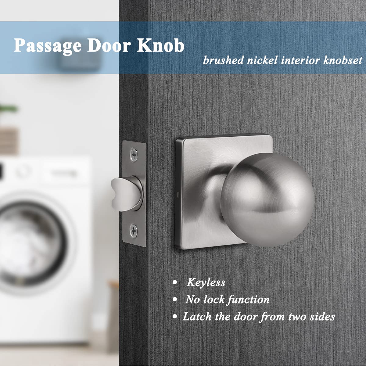 Gobrico 5 Pack Satin Nickel Passage Door Knobs - Keyless Round Ball Style Interior Door Knob Set for Closet, Hallway & Bedroom - Smooth Operation & Easy Installation
