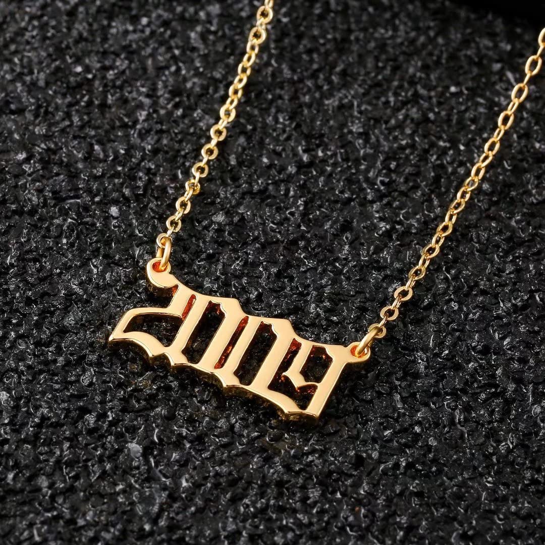 18K Gold Plated Old English Birth Year Necklace for Women - Personalized Jewelry Gift for Birthday, Anniversary & Special Occasions (1970-2021) | Elegant Pendant Necklace for Everyday Wear, Date Nights & Gift Giving