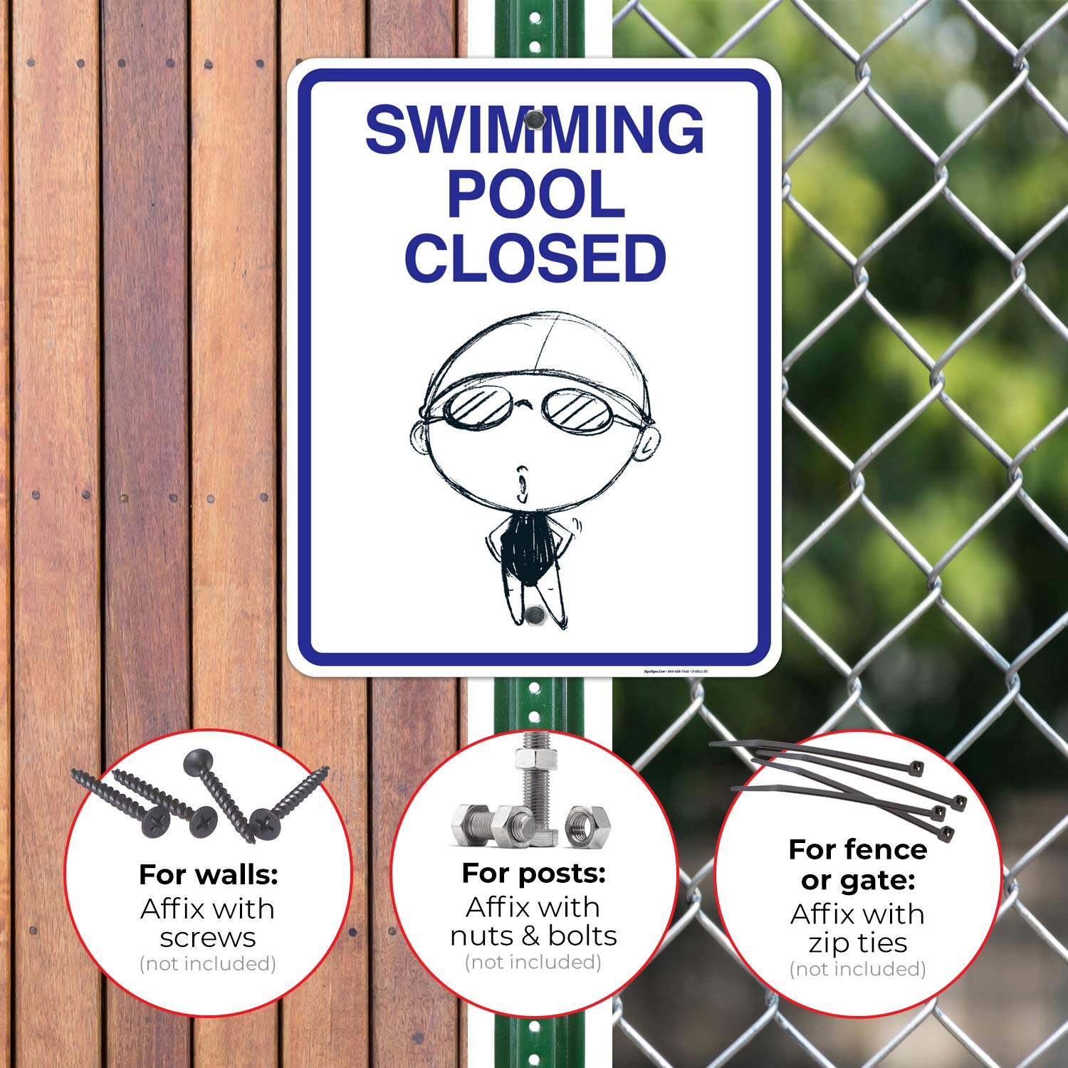 Pool Closed Sign - 24x30 Inches, Rust-Free .063 Aluminum, Fade Resistant Swimming Pool Sign for Indoor/Outdoor Use, Made in USA - Ideal for Public Pools, Hotels, and Community Centers