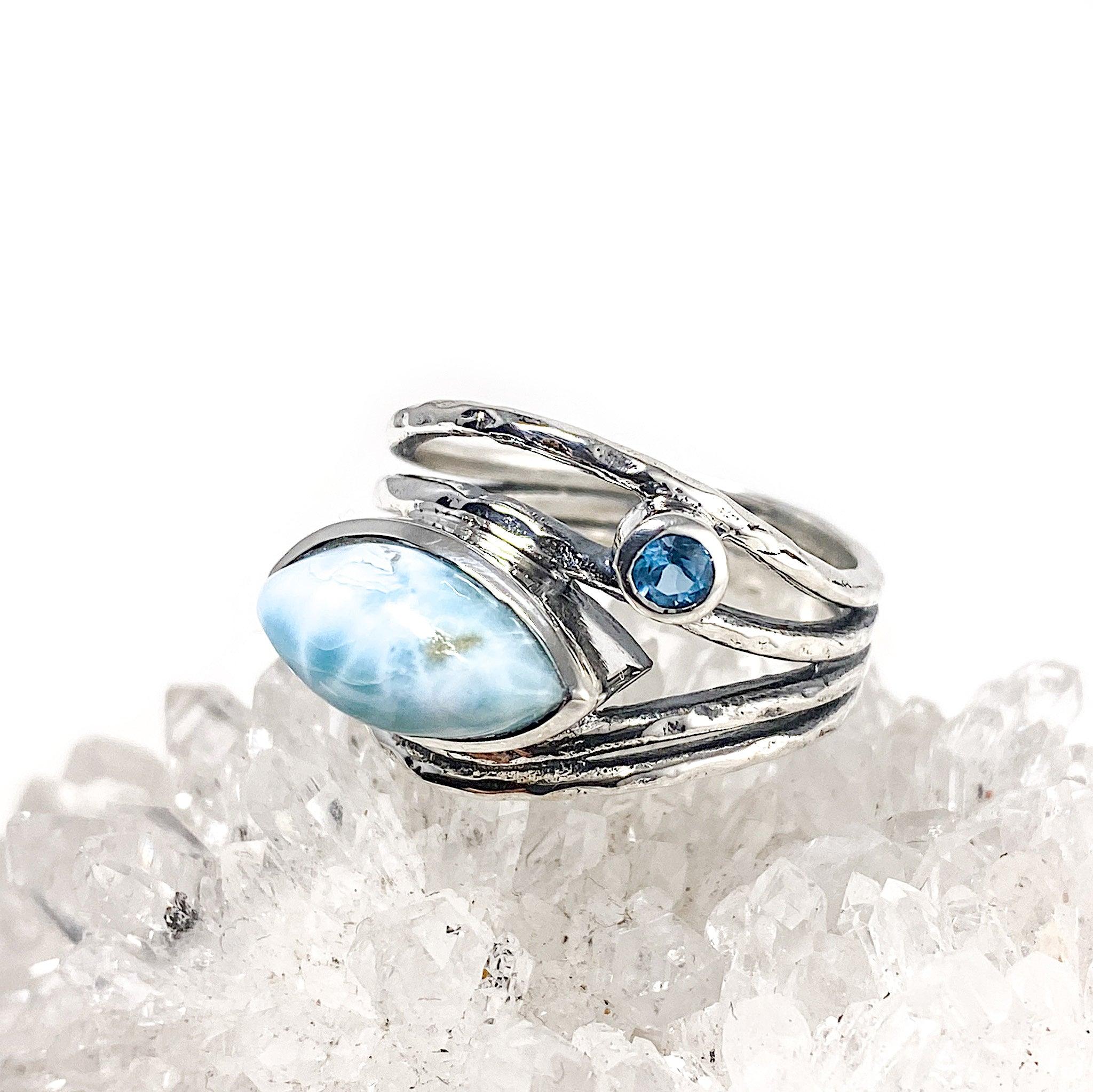 Larimar Sterling Silver Ring Size 7 - Natural Blue Gemstone Jewelry for Women, Gift for Her, Perfect for Weddings & Special Occasions