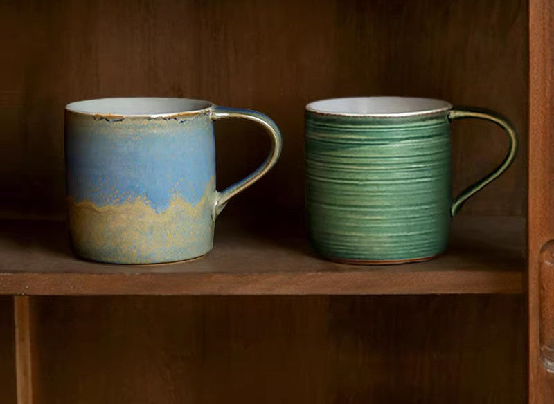 Handmade Ceramic Coffee Mug - Large Capacity Modern Blue Green Black Pottery Cup for Home & Office Use | Perfect Gift for Coffee Lovers
