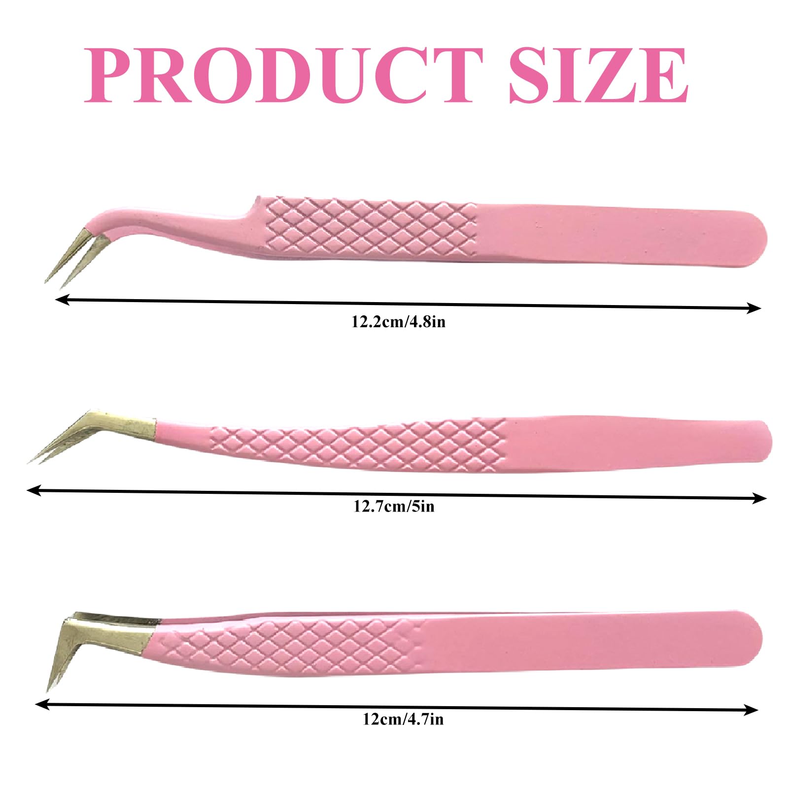 Professional Stainless Steel Eyelash Extension Tweezers Set - 3pcs High Precision Fiber Tip Tweezers for Volume & Classic Lashes (Pink) | Perfect for Salon Professionals & DIY Lash Artists at Home