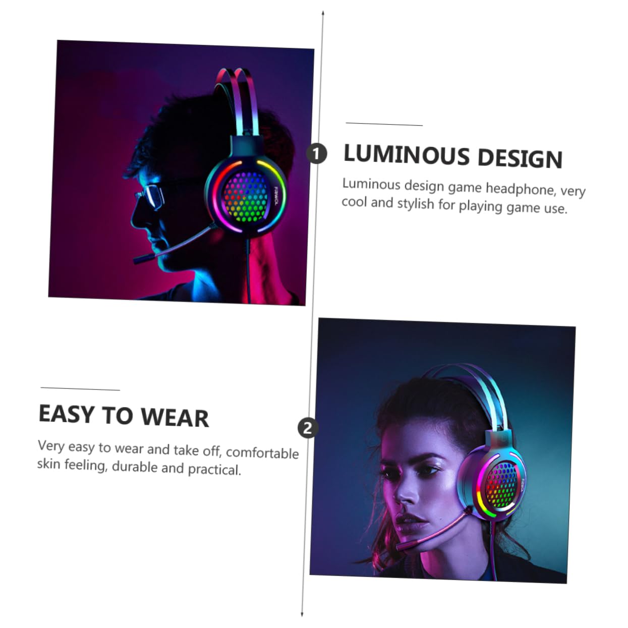 Levemolo RGB Gaming Headset - Lightweight Noise-Canceling Headphones with Breathable Earmuffs & Stylish Design for PC/PS5/Xbox Gamers - Perfect for Esports, Streaming & Late-Night Gaming Sessions (Black)