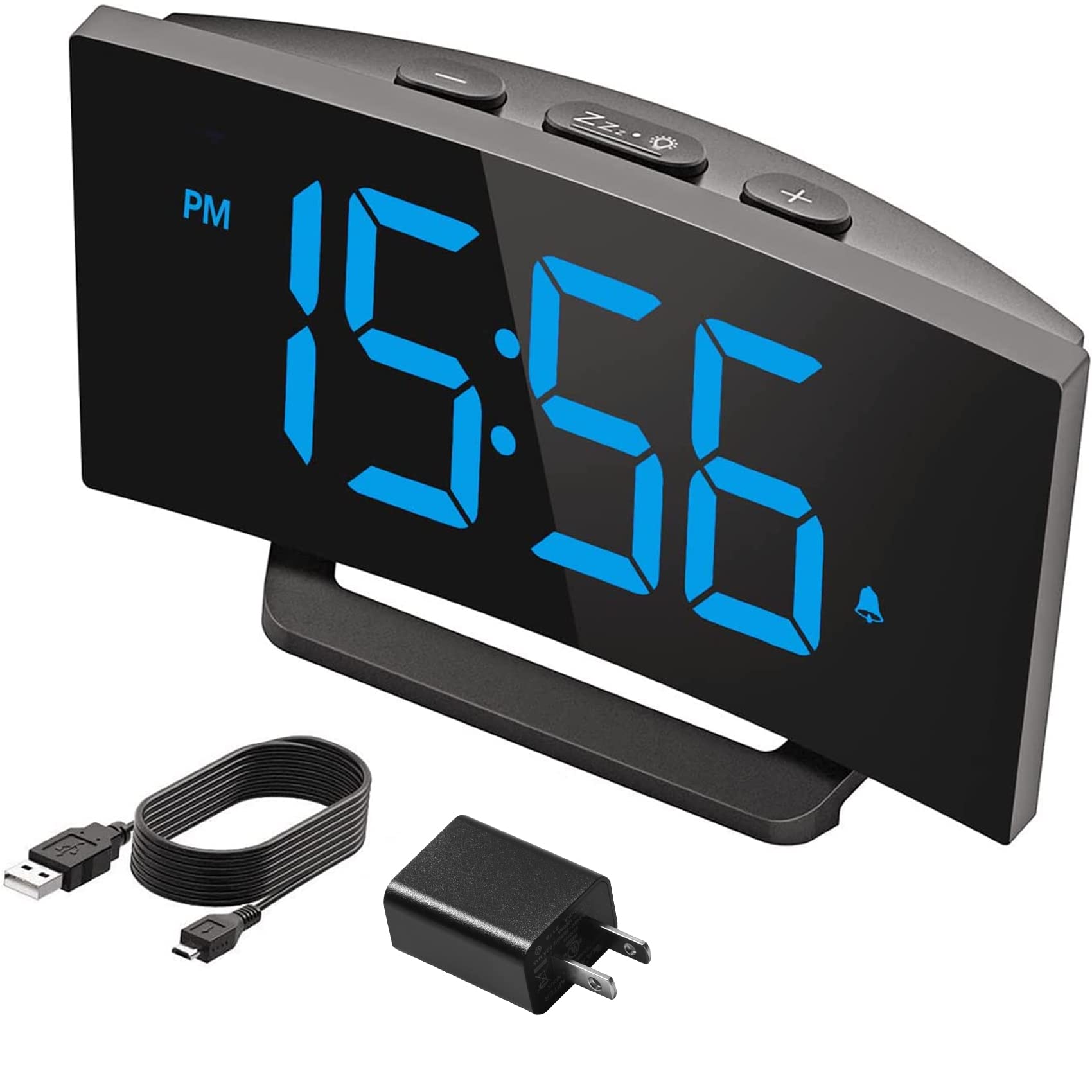 Digital Alarm Clock with Curved LED Display - 6 Brightness Levels, 3 Adjustable Alarms, Snooze Function, 12/24Hr Format & Battery Backup - Perfect for Bedroom, Office Desk, Nightstand (White) | Wake Up Easily & Check Time at Night