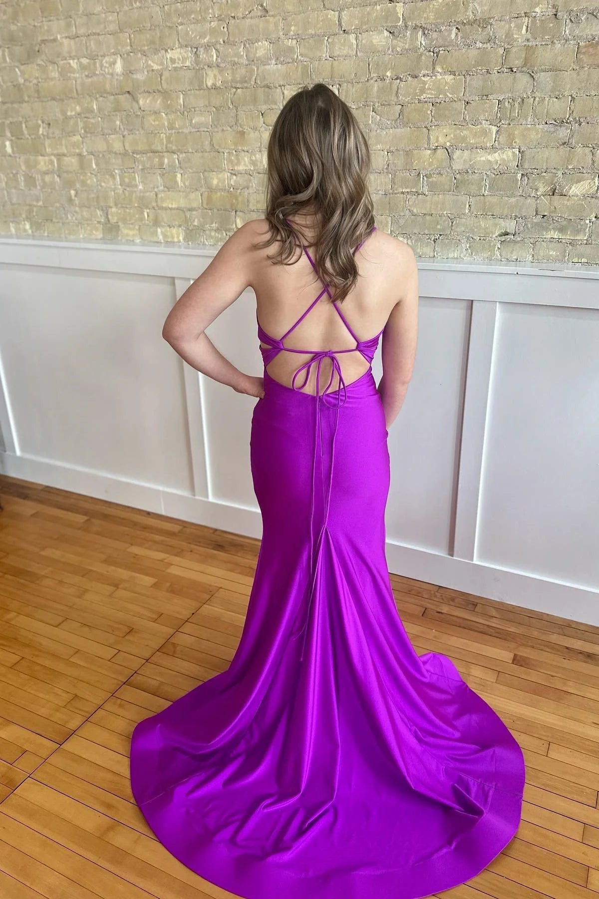Elegant Long Purple Mermaid Formal Dress with Ruched Detail & Spaghetti Straps - Perfect for Wedding Guest, Prom, Evening Gala and Special Occasions