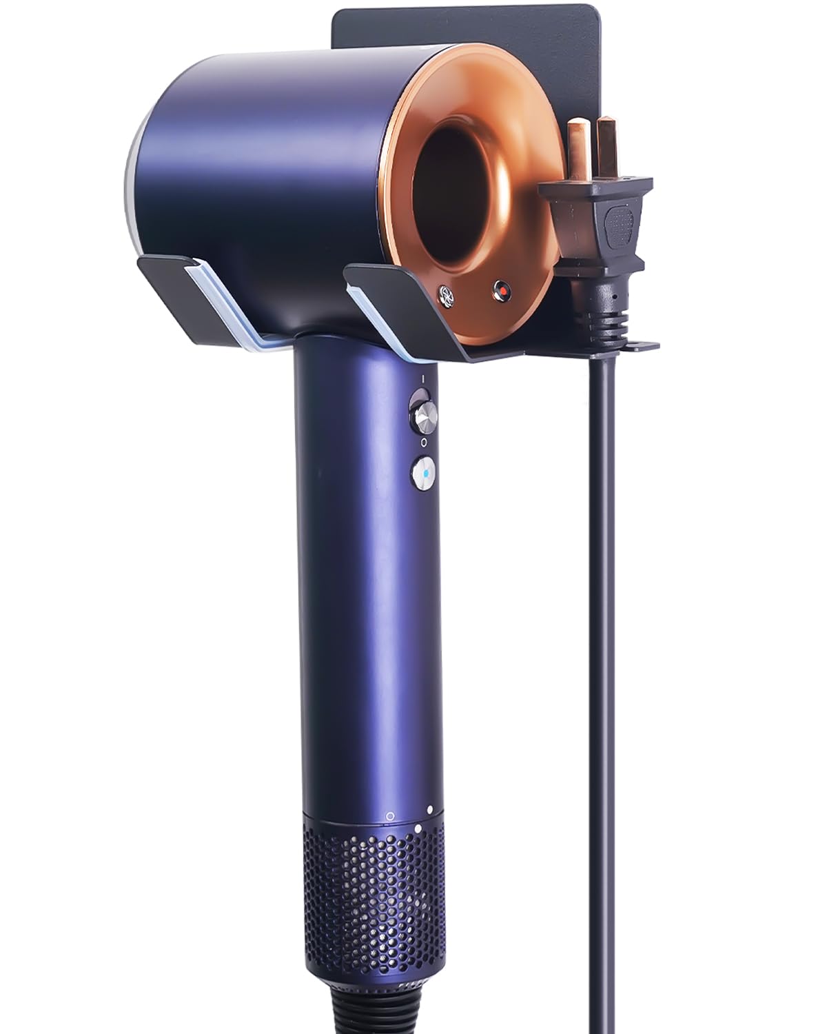 PTALSEAW Wall Mount Hair Dryer Holder - Self Adhesive Blow Dryer Organizer for Dyson & Other Hair Tools, Black Bathroom Cabinet Accessory - Perfect for Salon, Home & Travel Use