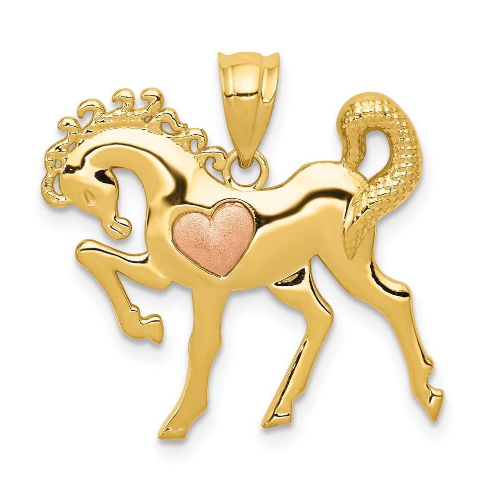 14K Yellow & Rose Gold Horse with Heart Charm Pendant Necklace - Elegant Jewelry Gift for Women, Perfect for Valentine's Day, Anniversary & Special Occasions