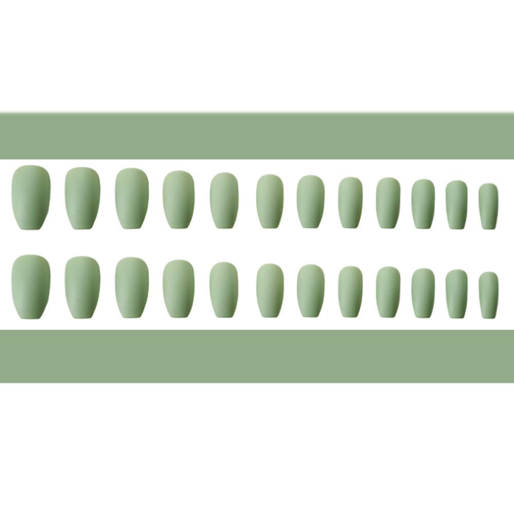 Poliphili 24Pcs Matte Medium Long Coffin Fake Nails - Press On Acrylic Nails with Full Coverage, Removable & Reusable, Grey Green - Perfect for Parties, Weddings, and Everyday Wear