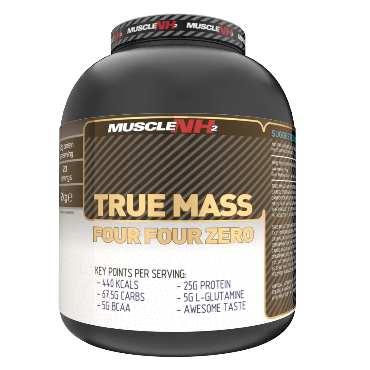 MuscleNh2 True Mass 440 Mass Gainer Protein Powder - High Calorie & Protein for Weight Gain, with Glutamine & BCAAs, Strawberry Flavor, 2kg (25 Servings) - Ideal for Post-Workout Recovery & Muscle Building