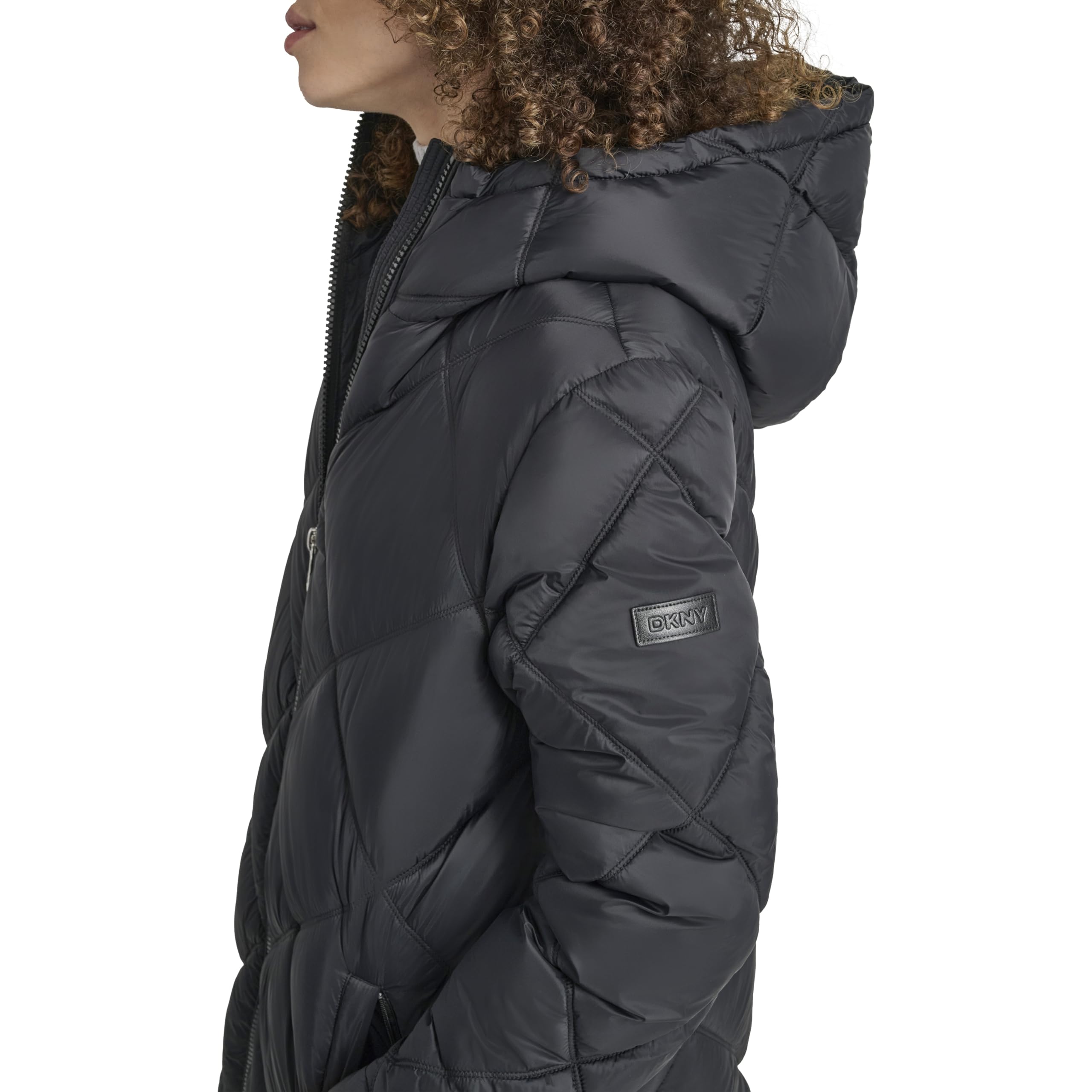 DKNY Women's Hooded Diamond Quilt Long Puffer Jacket - Winter Warm Coat for Casual Outings, Travel & Outdoor Activities
