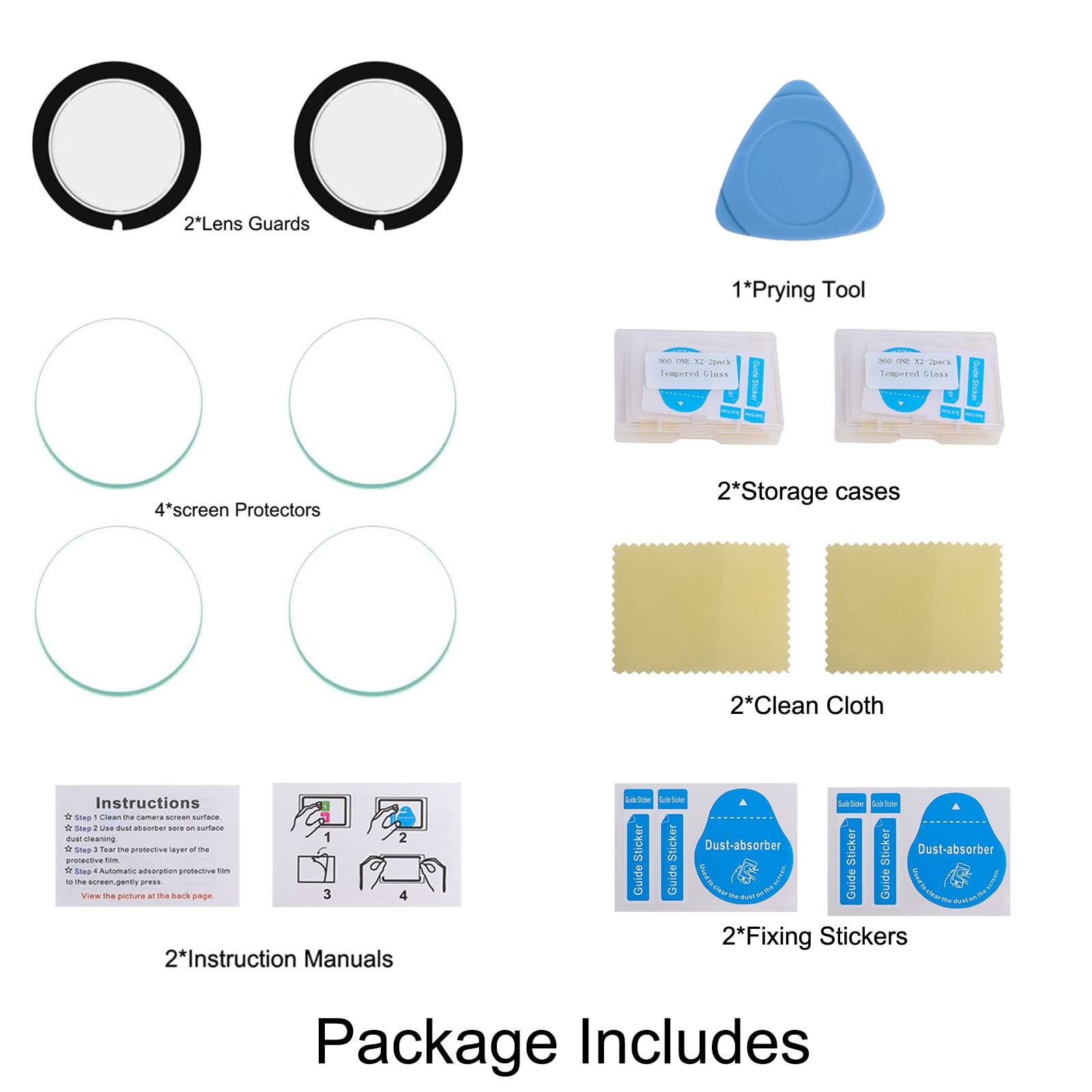 Insta360 ONE X2 Lens Guard & Screen Protector Kit - 2Pcs Oleophobic Fingerprint-Proof Lens Protectors + 4Pcs Tempered Glass Screen Protectors - Crystal Clear Protection for Action Camera - Perfect for Outdoor Adventures & Vlogging