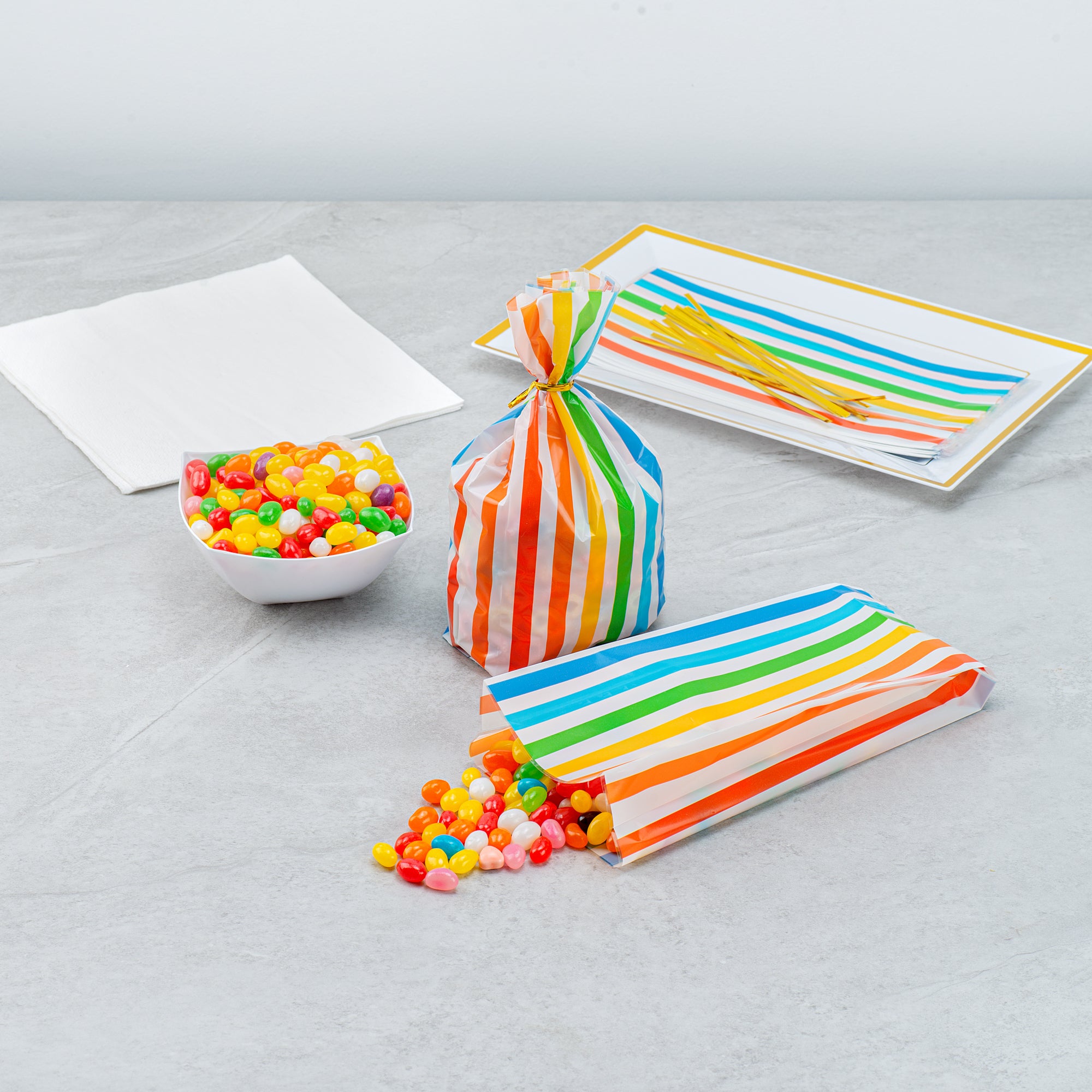 Rainbow Plastic Candy Bags - Gusseted 4 x 2 x 9.5 Inches - 4000 Count Bulk Box for Parties, Baking & Retail Packaging