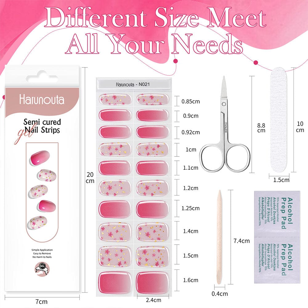 20 Tips Pink Flowers Semi Cured Gel Nail Strips N021 - DIY Salon-Quality Nails at Home for Parties, Weddings & Special Occasions