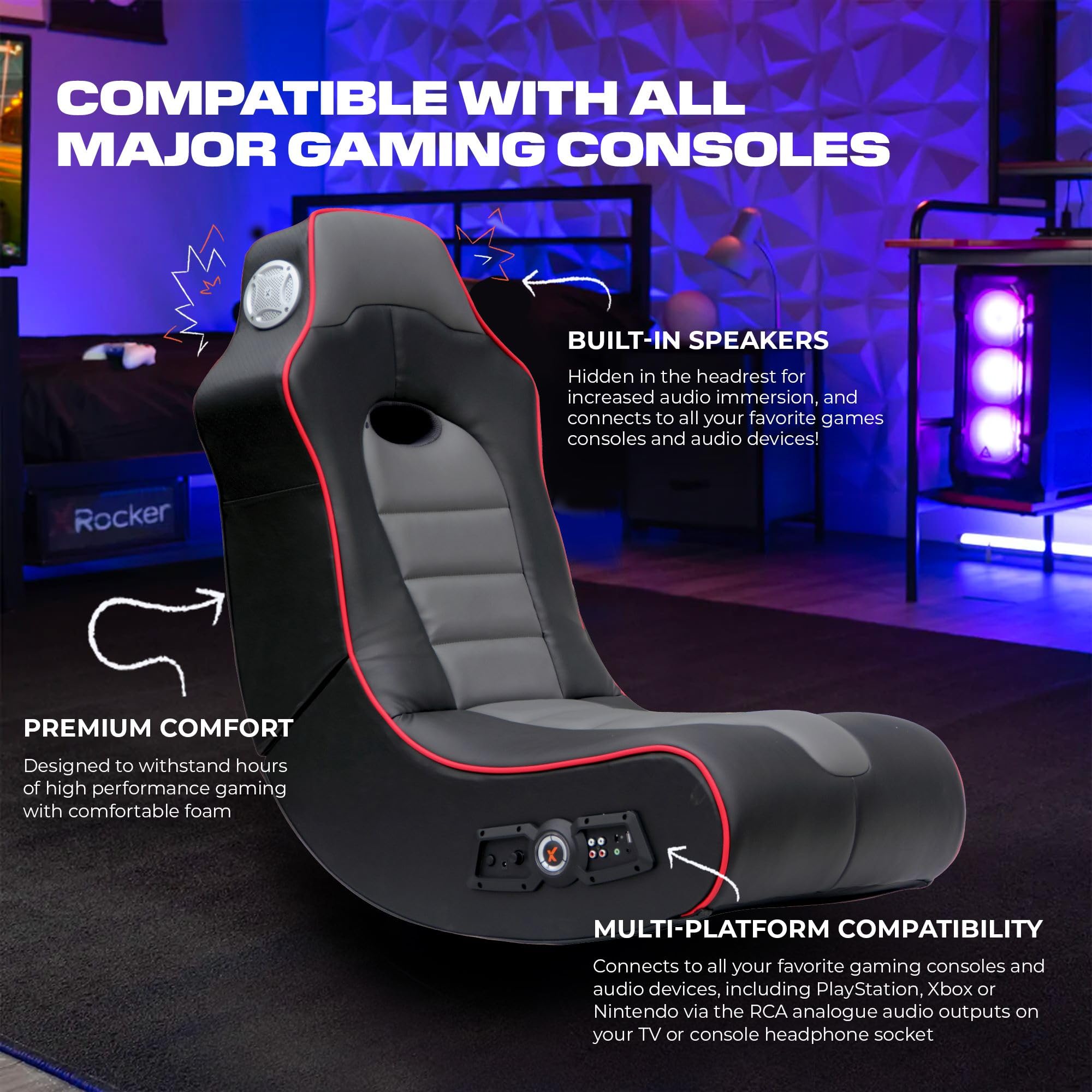 X Rocker Video Gaming Floor Rocker Chair with Built-in Speakers - Foldable Ergonomic Gaming Chair for Kids & Teens Ages 5-17 - Perfect for Bedroom, Game Room or Living Room Gaming Setup - Great Gift for Boys & Girls Gamers
