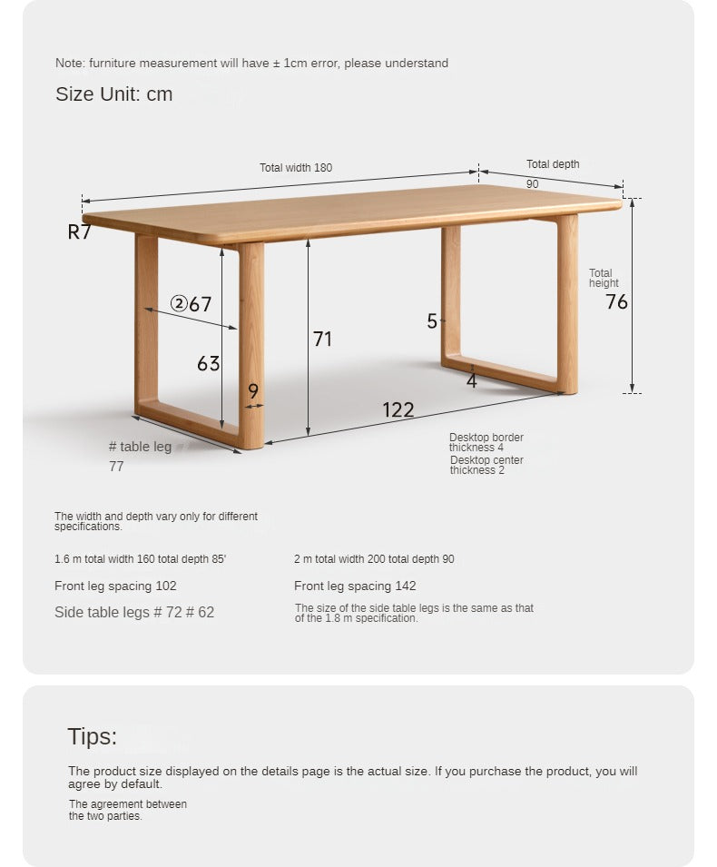 Solid Oak Wood Large Dining Table for 6-8 People - Rustic Farmhouse Style Perfect for Family Gatherings & Dinner Parties