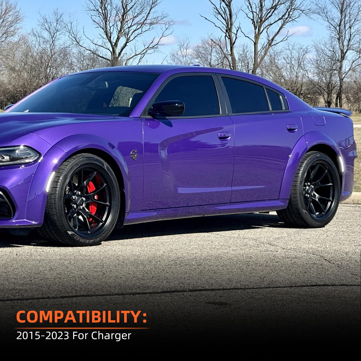2015-2023 Dodge Charger LED Side Marker Lights - Smoked Lens Front & Rear Fender Light Kit with White Parking Lamp | Compatible with Charger SXT, Scat Pack & SRT Hellcat | 4-Piece Set for Enhanced Visibility & Style