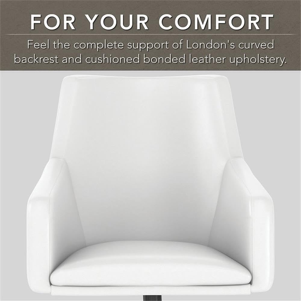 Bush Furniture Cabot Mid Back Leather Box Chair - White Office Chair for Home & Office, Ergonomic Desk Chair with Padded Seat & Back Support for Comfortable Working