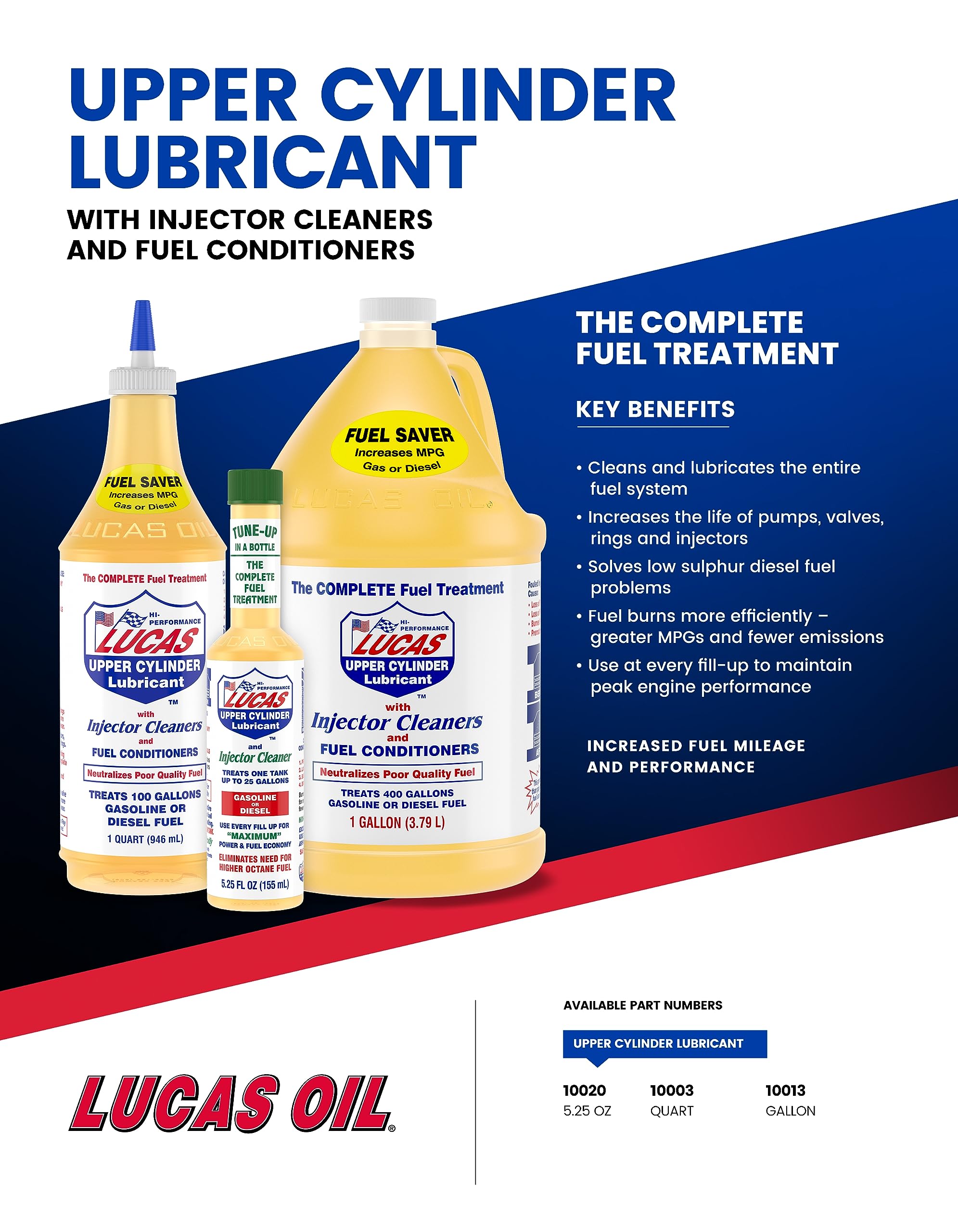 Lucas Oil 10003 Fuel Treatment - 1 Quart Bottle | Gasoline & Diesel Additive | Improves MPG & Engine Performance | Ideal for Cars, Trucks & Heavy Equipment
