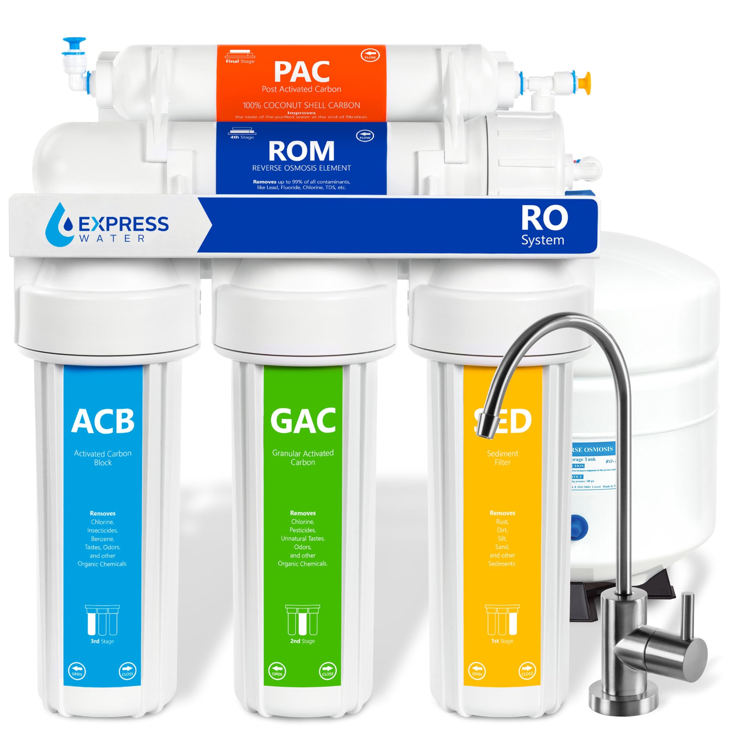 Express Water 5-Stage Reverse Osmosis Water Filtration System with Faucet & Storage Tank - 100 GPD Under Sink RO Filter for Clean Drinking Water - Perfect for Home, Office, and RV Use