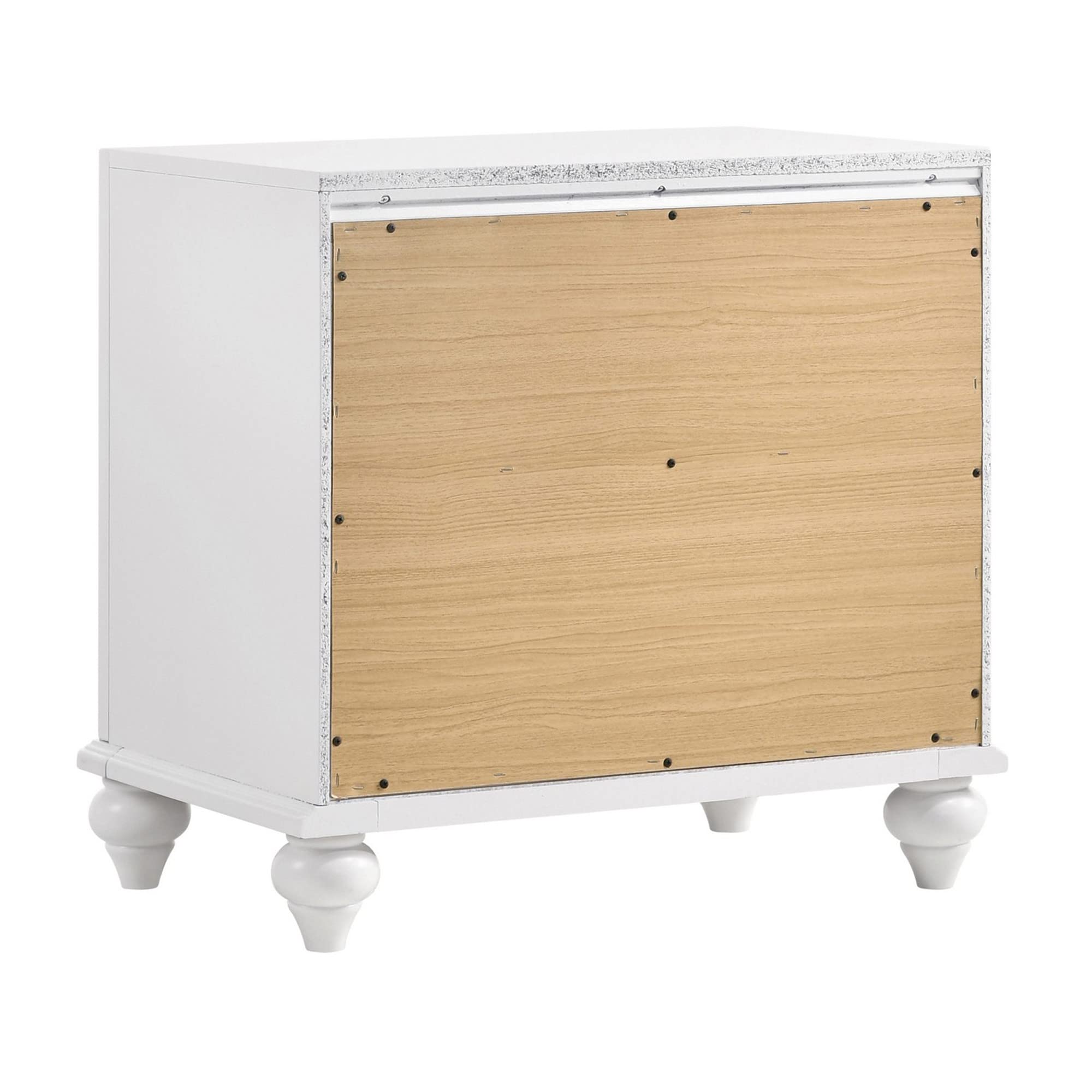 Benjara White Nightstand with 2 Drawers - Glittery Acrylic Front Bedside Table for Bedroom, Living Room & Guest Room - Modern Storage End Table with Smooth Gliding Drawers