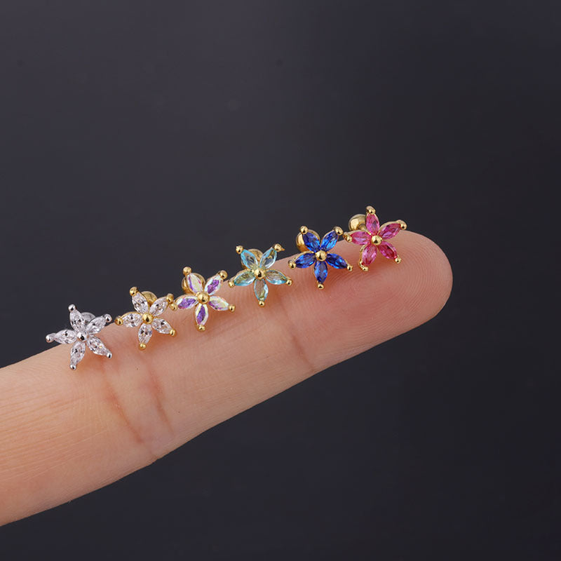 20G Cartilage Flower Tiny Stud Barbell Back Earrings - Hypoallergenic Stainless Steel Body Jewelry for Helix, Tragus, or Lobe Piercing | Perfect for Everyday Wear, Parties, and Gifts (HSPJ301)