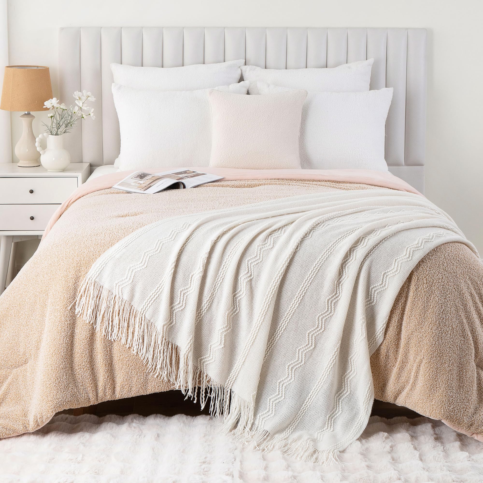 BATTILO HOME Cream Boho Throw Blanket 50