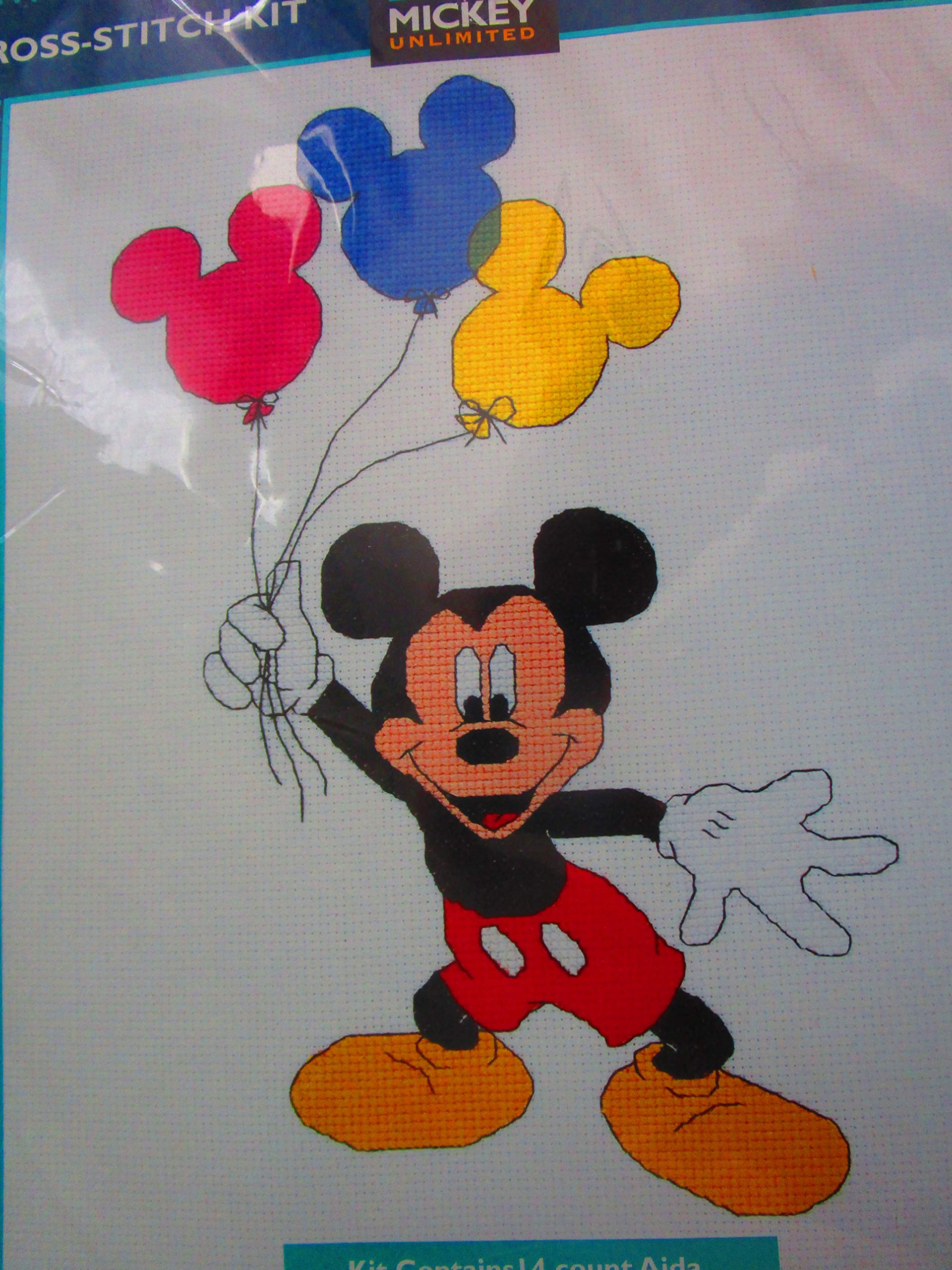 Disney Mickey Mouse with Balloons Cross Stitch Kit - Complete DIY Embroidery Set for Beginners & Adults - Perfect for Home Decor, Gifts & Craft Projects