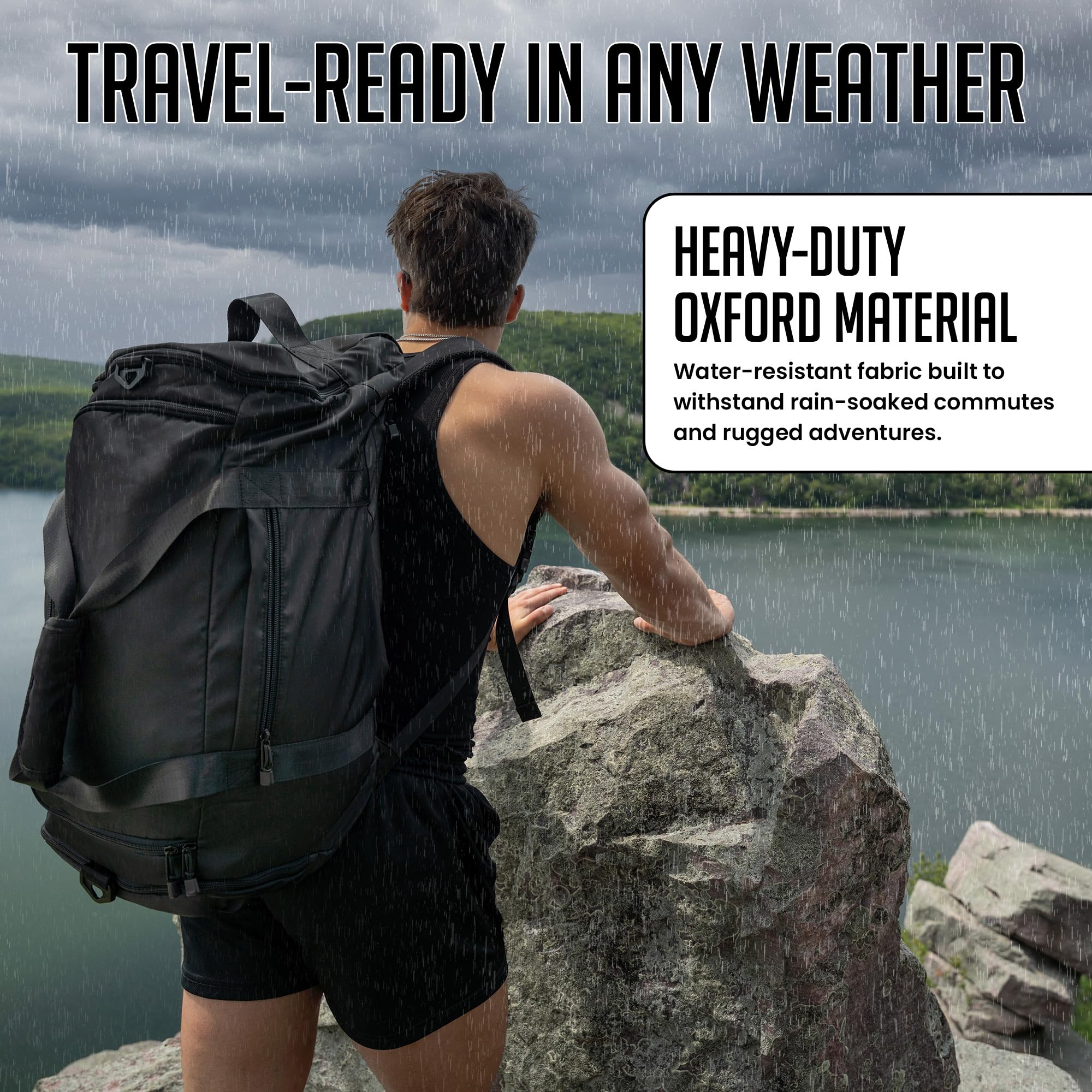 **60L Heavy Duty Gym Duffel Bag Backpack for Men & Women - Water Resistant Workout & Travel Bag with Shoe Compartment, Multiple Pockets & Straps - Perfect for Gym, Sports, Weekend Trips & Outdoor Adventures**