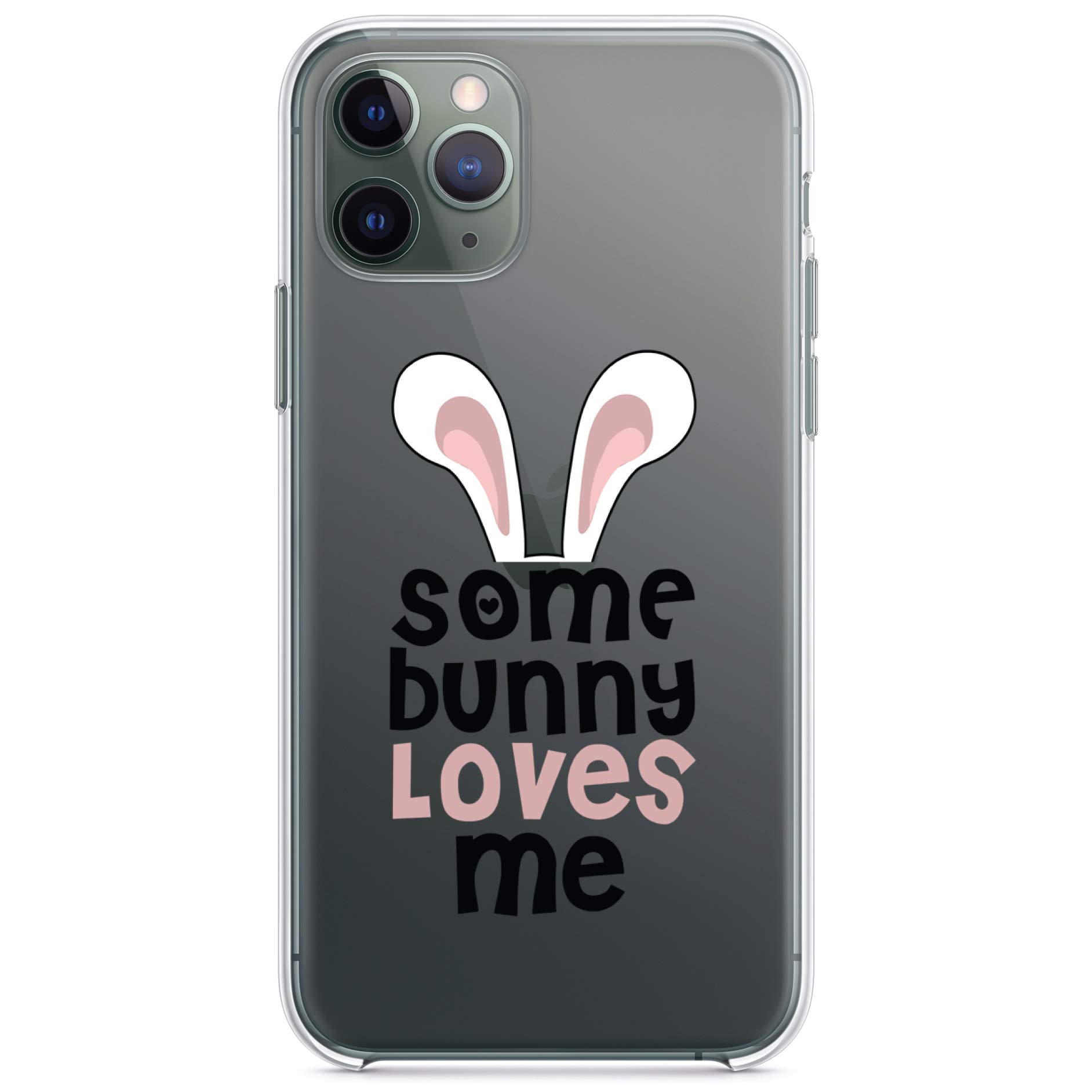 DistinctInk Clear Shockproof Hybrid Case for iPhone 13 Pro MAX (6.7 Inch) - Durable TPU Bumper & Acrylic Back with Tempered Glass Screen Protector - Cute Rabbit Design (Some Bunny Loves Me) - Perfect for Everyday Protection, Outdoor Activities & Gift Giving