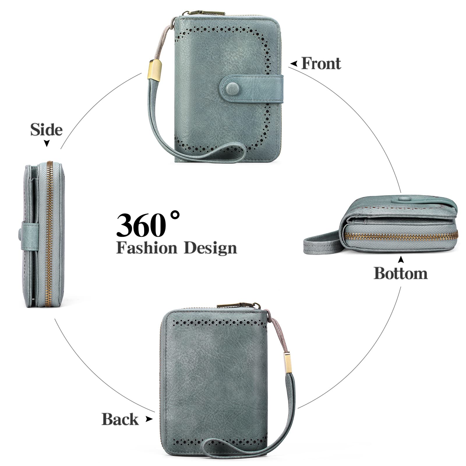 Leather RFID Blocking Wallet for Women - 32 Slots Card Holder with Wristlet for Daily Use