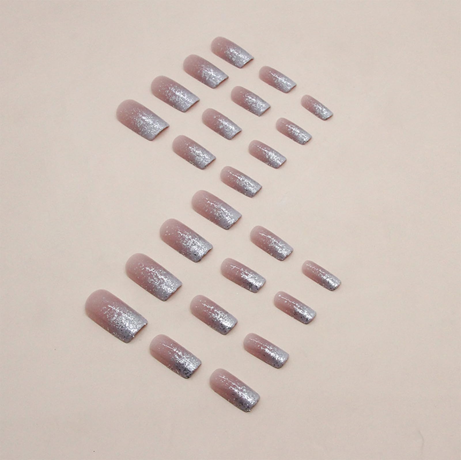 24pcs Medium Square False Nails - Pink Silver Glitter Press on Nails, Full Cover Stick on Nail Tips for Women | Perfect for Parties, Weddings & Daily Nail Art Accessories