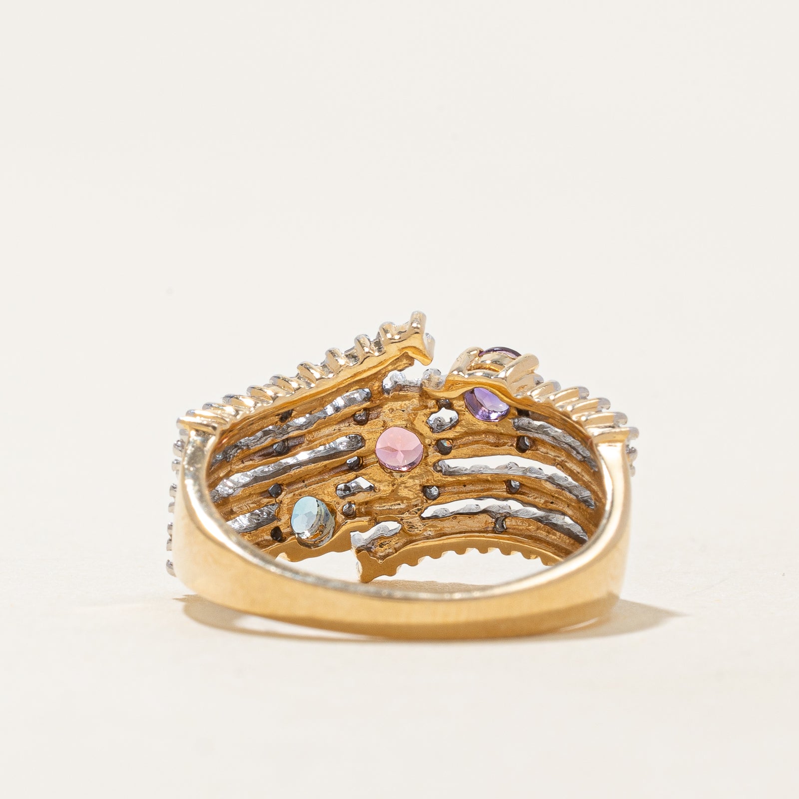 Exquisite Multi Gemstone & Diamond Multi Row Ring | 0.30ctw Total Weight | 0.07ctw Diamond | Size 6.25 | Elegant Stackable Jewelry for Women | Perfect for Weddings, Anniversaries & Special Occasions
