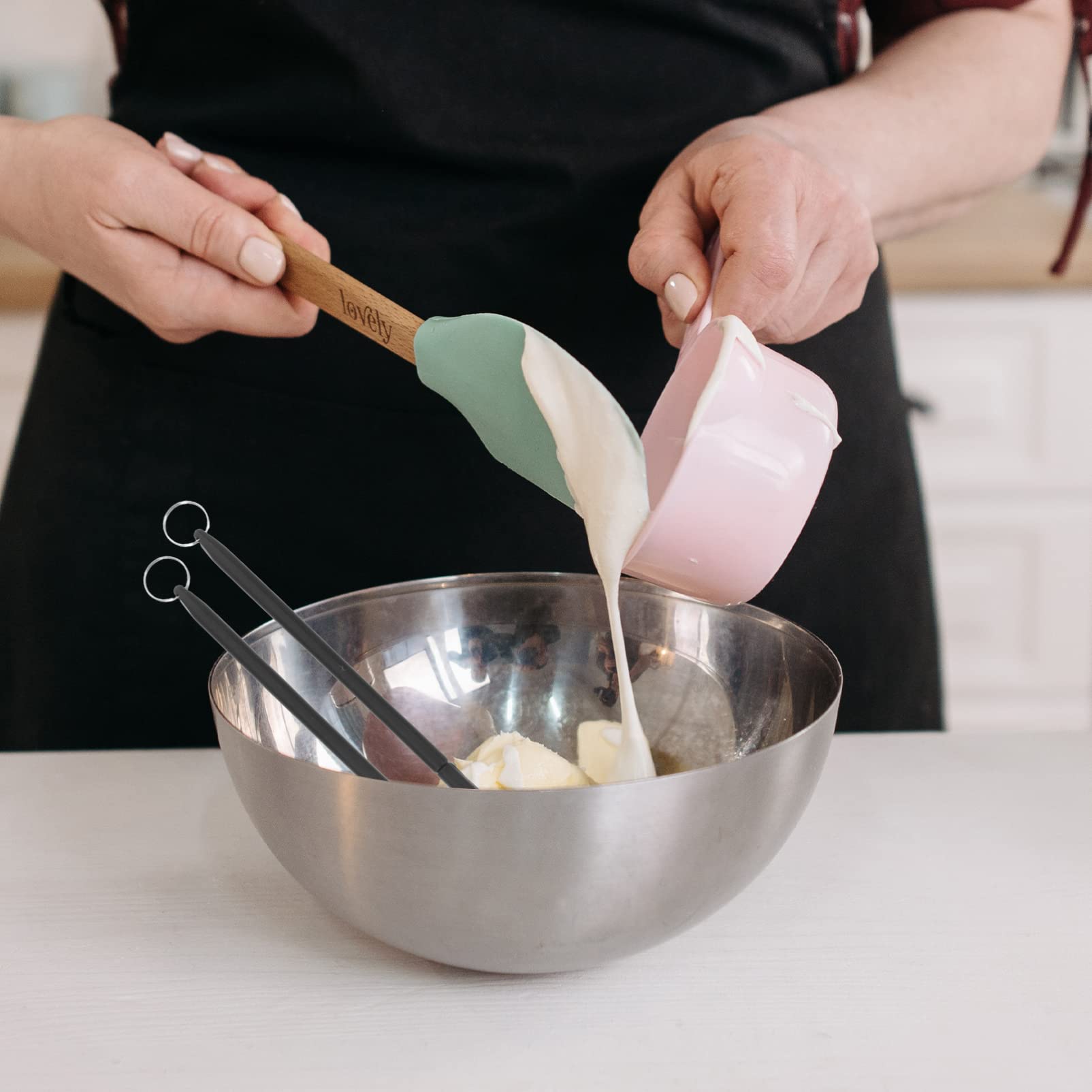 Retractable Silicone Spatula Set - Mini Spoon for Jars, Peanut Butter, Jam & Makeup - Multipurpose Kitchen & Beauty Scraper Tool for Cooking, Baking & Cosmetics