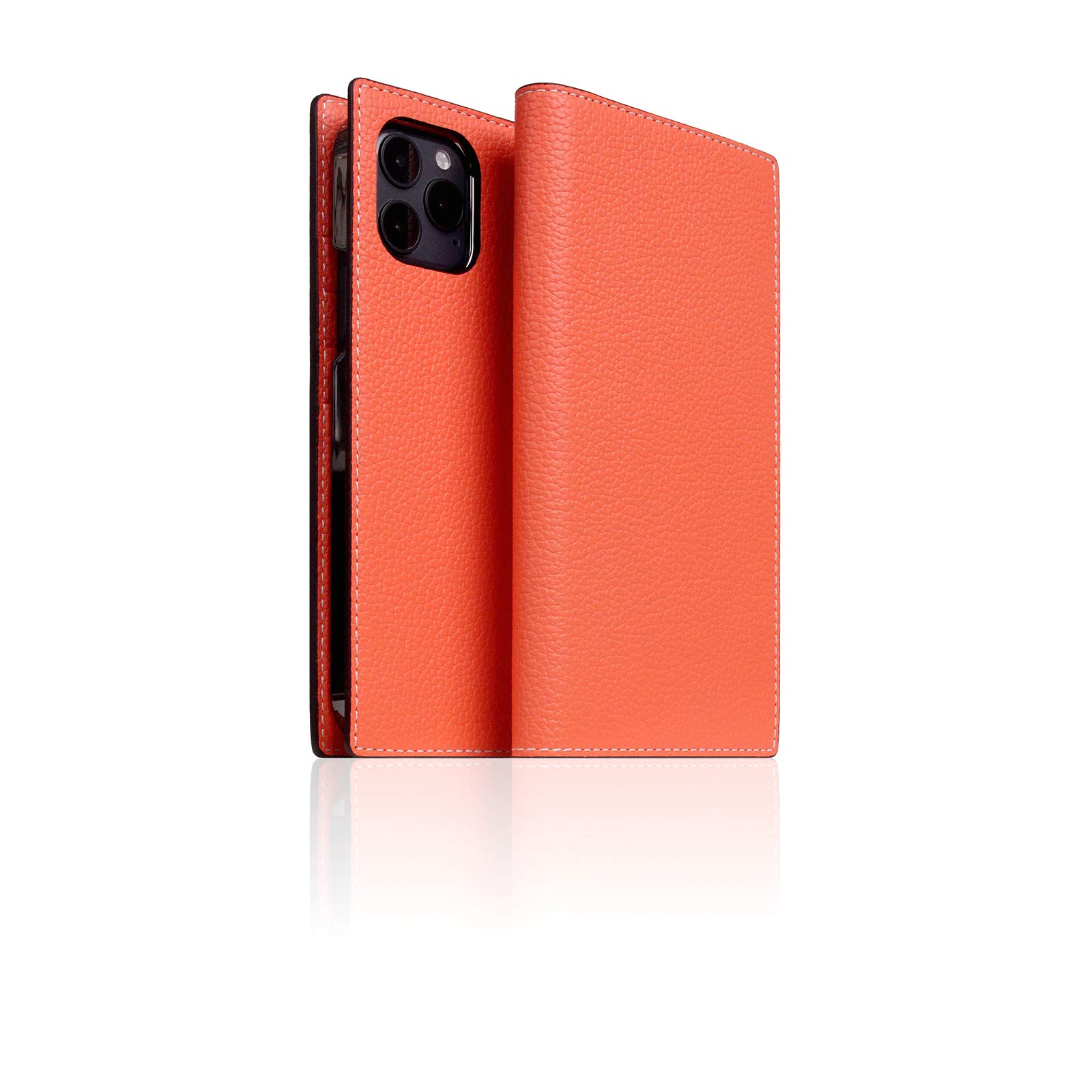 Premium SLG D8 Neon Full Grain Leather Wallet Case for iPhone 12 Pro Max - Handcrafted Diary Style with Card Slots & Cash Pocket | Luxury Protective Phone Cover for Business & Travel | Gift Box Included (Coral)
