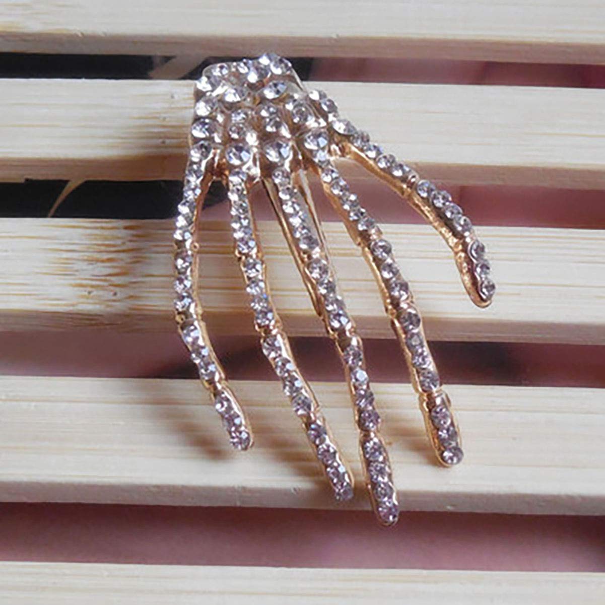 2PCS Rhinestone Crystal Skeleton Claw Hair Clips - Punk Skull Hand Bone Hair Barrettes for Women - Gothic Horror Hair Accessories for Cosplay, Halloween, and Gothic Fashion (White)