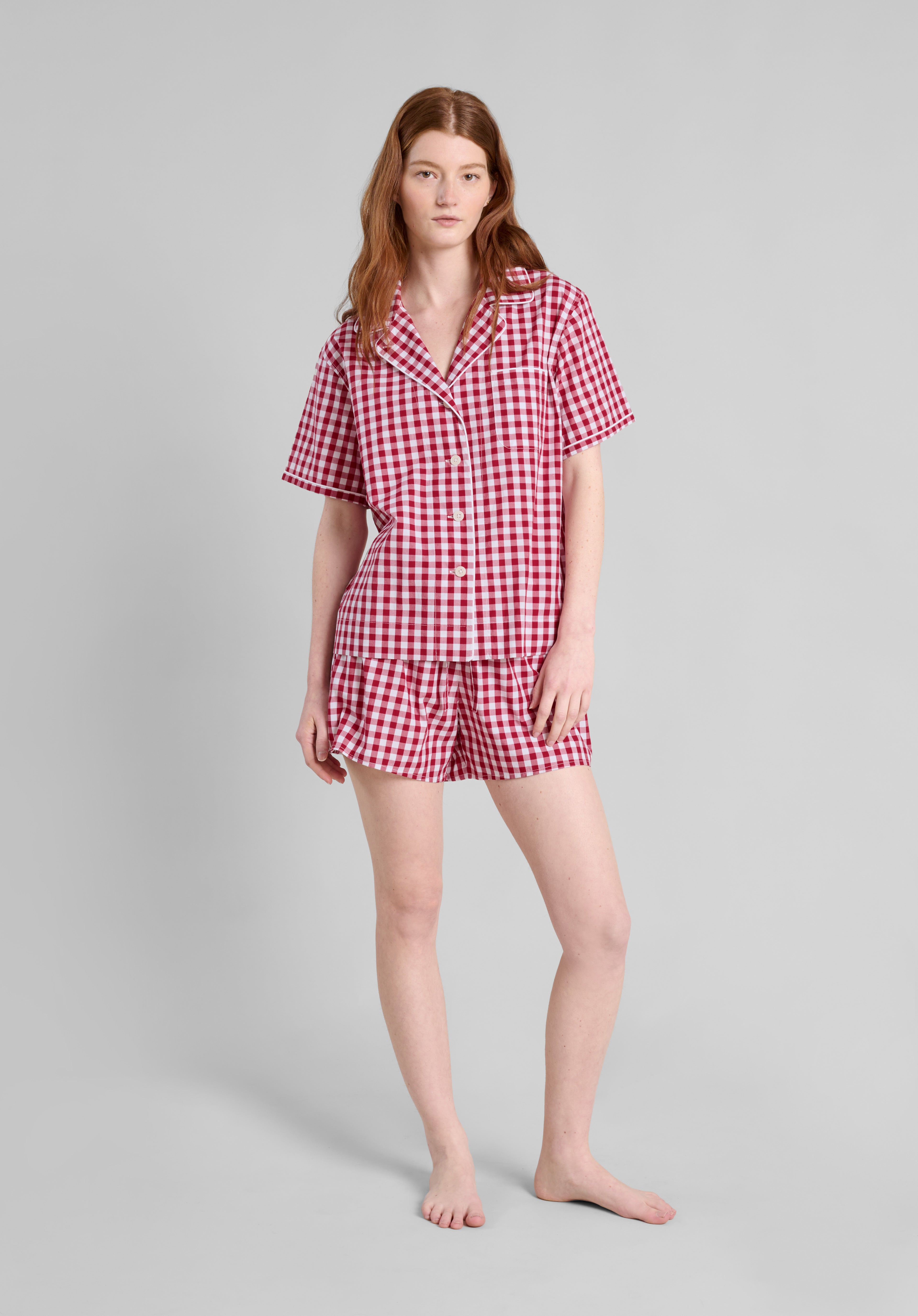 Corita Women's Pajama Set - Large Size Red Gingham Print Sleepwear | Soft & Comfortable Nightwear for Lounge, Sleep & Relaxation at Home