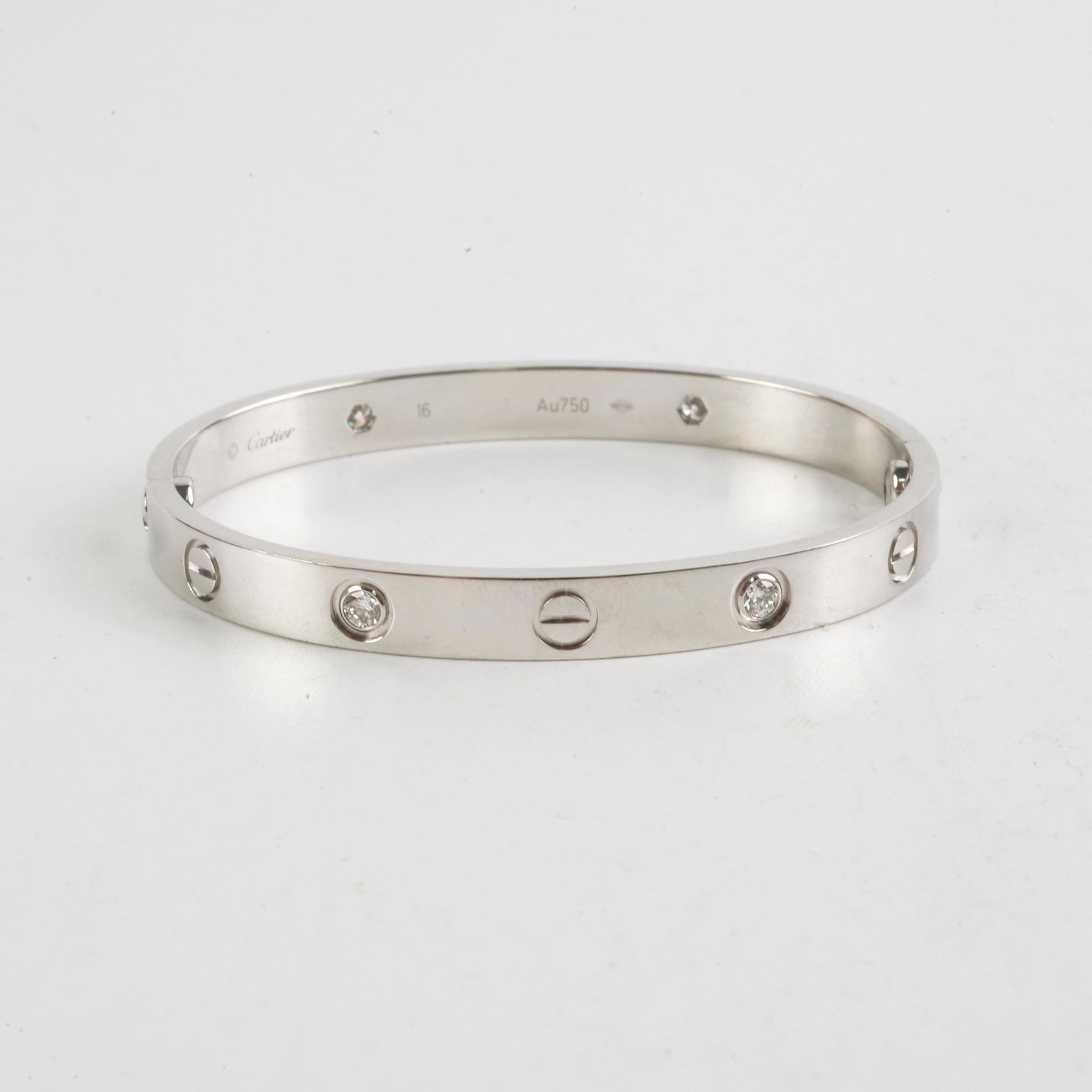 Cartier Love Bracelet in 18K White Gold with 4 Diamonds - Size 16 | Luxury Jewelry for Women, Anniversary Gift, Wedding Present, Special Occasion Accessory