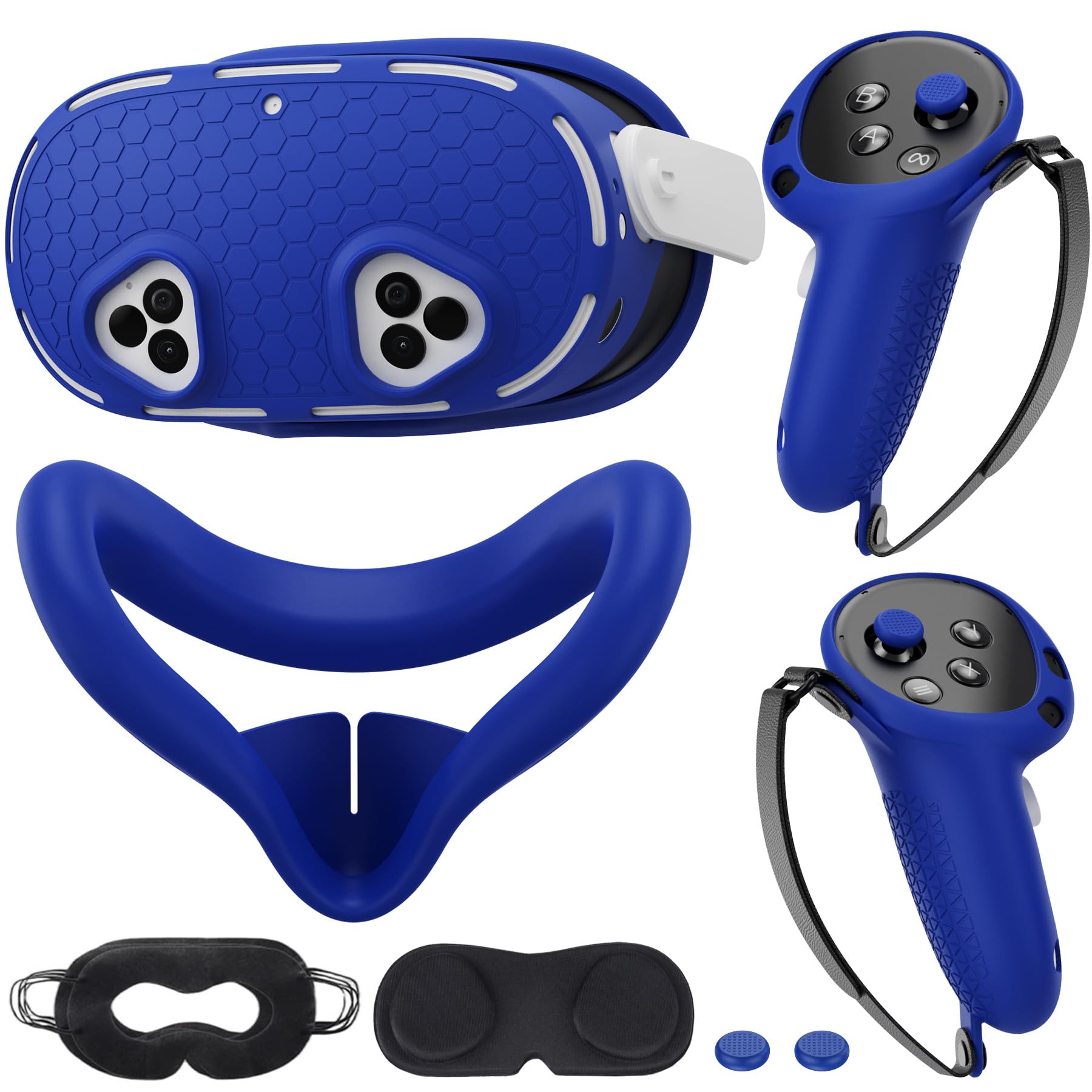 Meta/Oculus Quest 3 VR Accessories Set - Blue Silicone Face Cover, Shell Cover, Controller Grip Case & Lens Protector | Enhanced Comfort & Protection for Virtual Reality Gaming