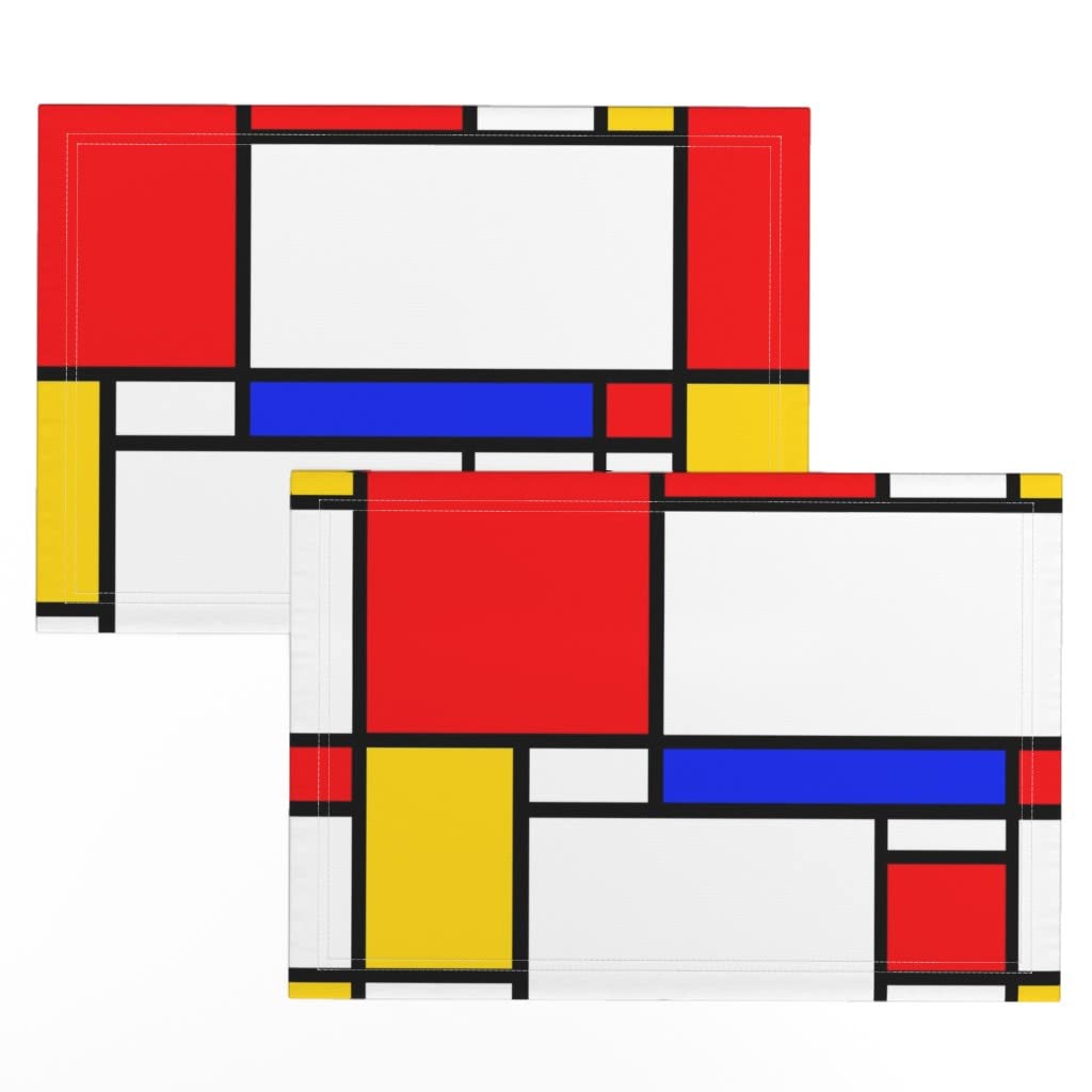 Spoonflower Linen Cotton Canvas Placemats Set of 2 - Retro Geometric Bauhaus Grid Bold Print Table Mats for Dining Room, Kitchen Decor, and Party Table Setting