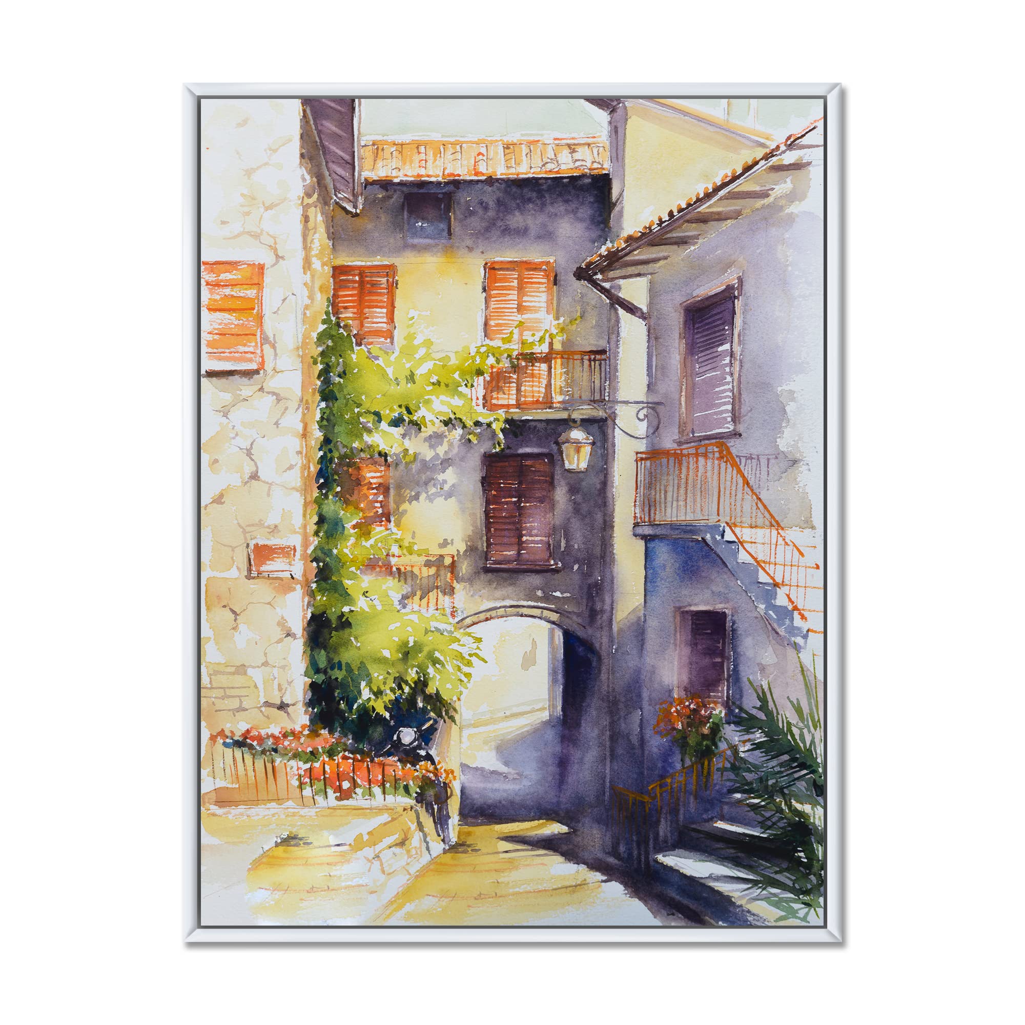 Rustic Italian Village Framed Canvas Wall Art - Countryside Landscape Print for Home & Office Decor | Perfect for Living Room, Bedroom, or Office Wall Decor